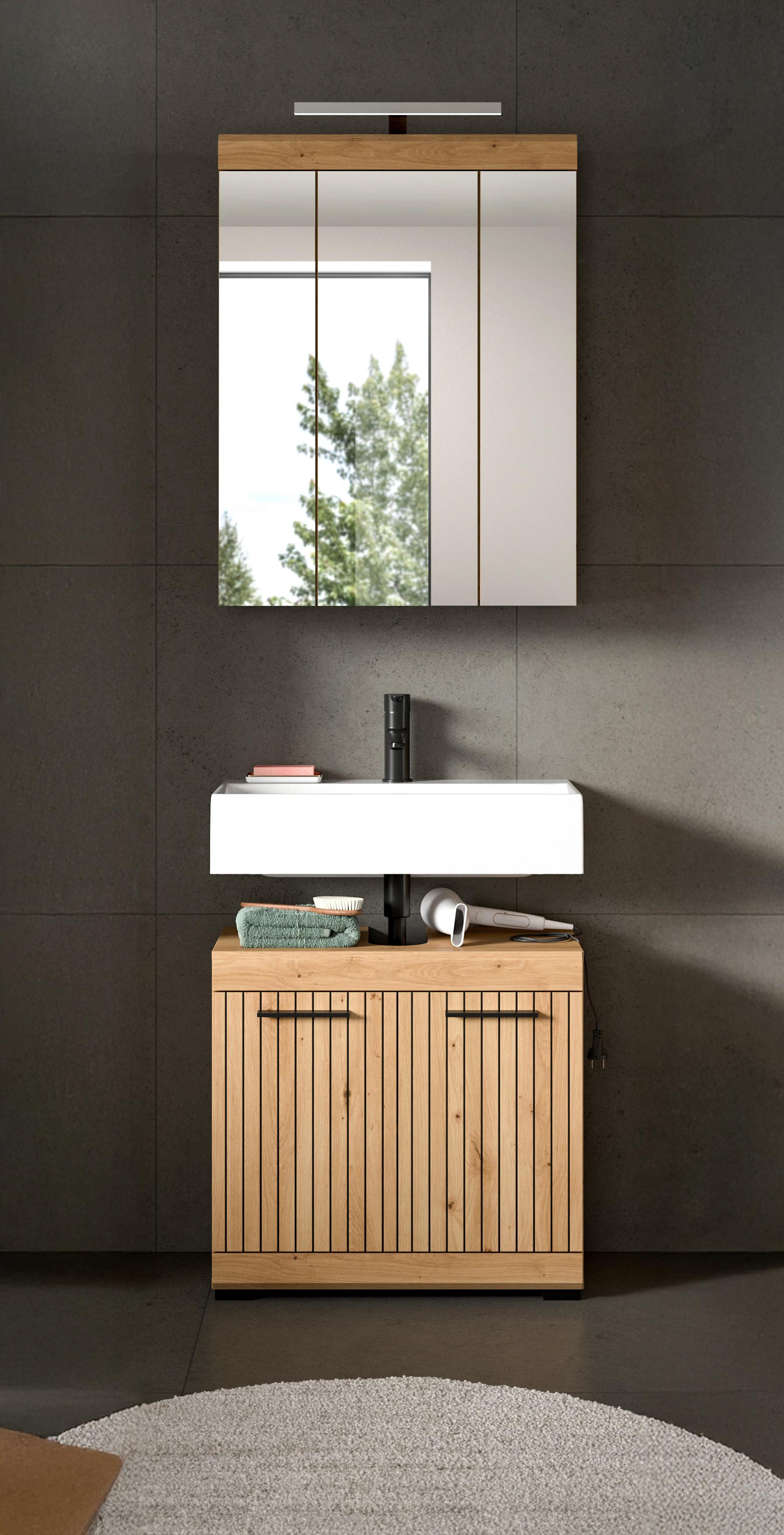 Badezimmer Scout Eiche Artisan 2-teilig - Schwarz/Eiche Artisan, Trend, Glas/Holzwerkstoff (60cm) - MID.YOU