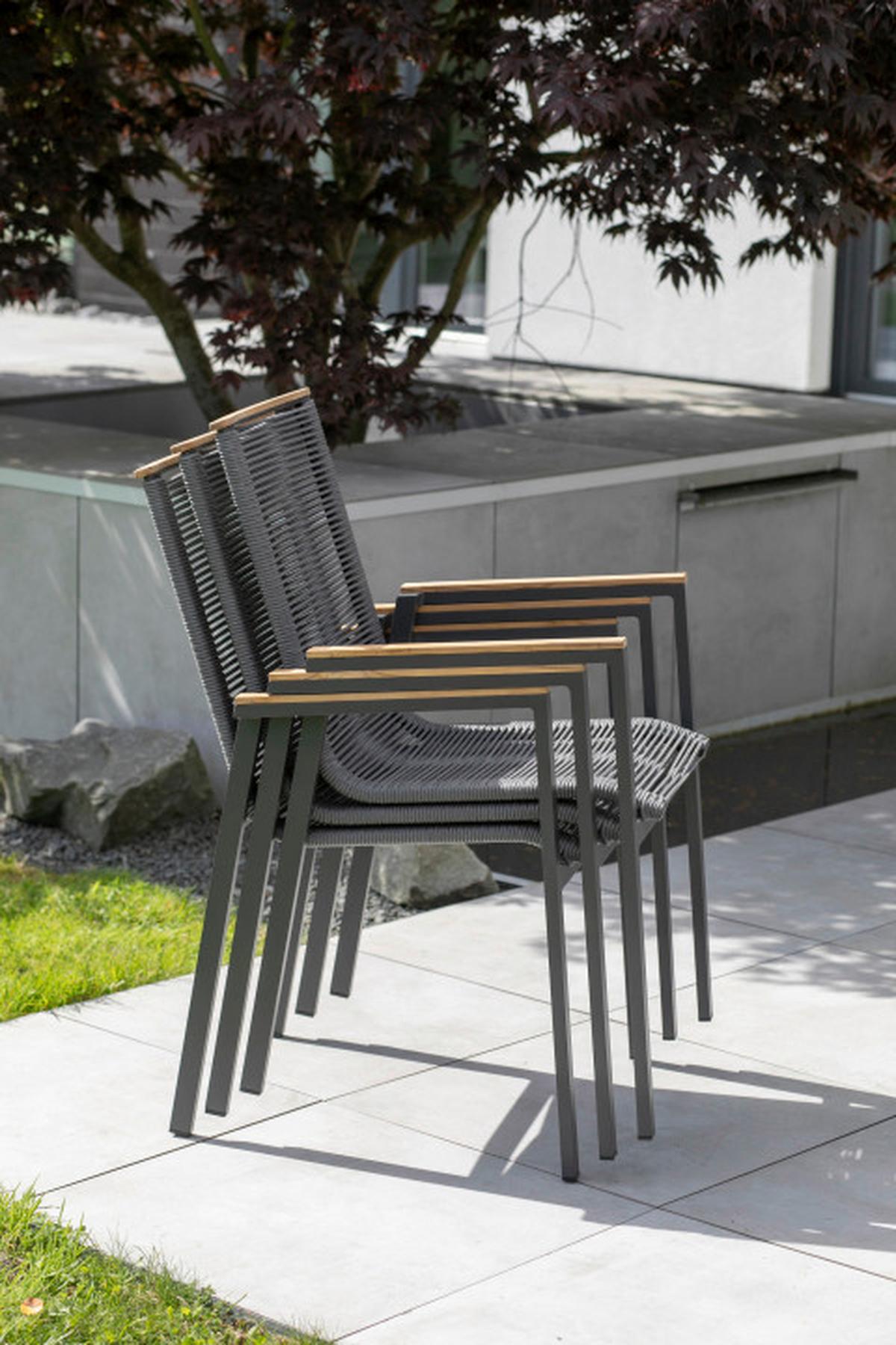 Gartensessel Montana Grau/Teak stapelbar - Grau, Basics, Holz/Kunststoff (55/87/66cm) - Gardenson