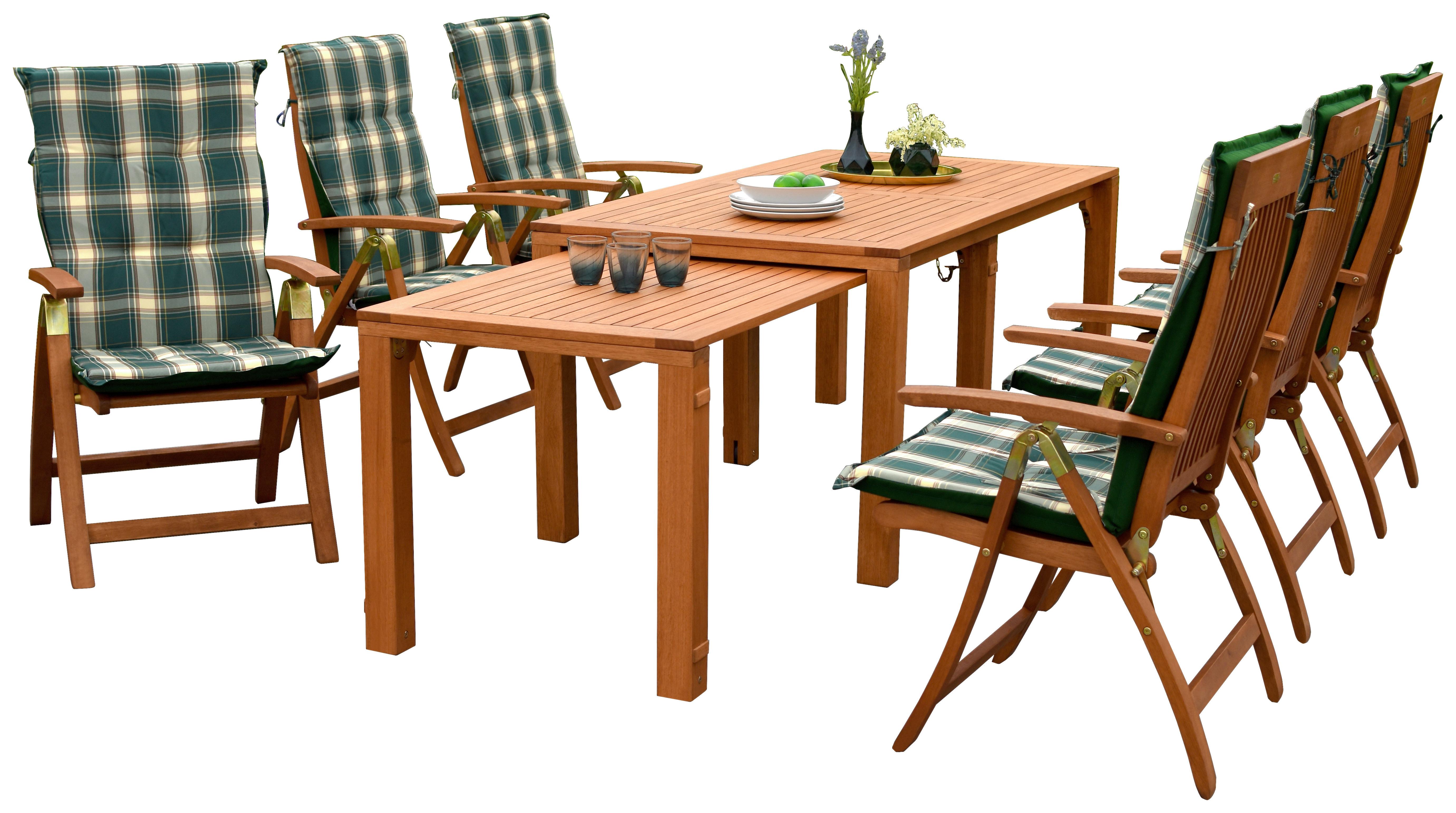 Gartenmöbel Set 14-tlg Comodoro Holz - Naturfarben/Grün, KONVENTIONELL, Holz/Textil - Gardenson