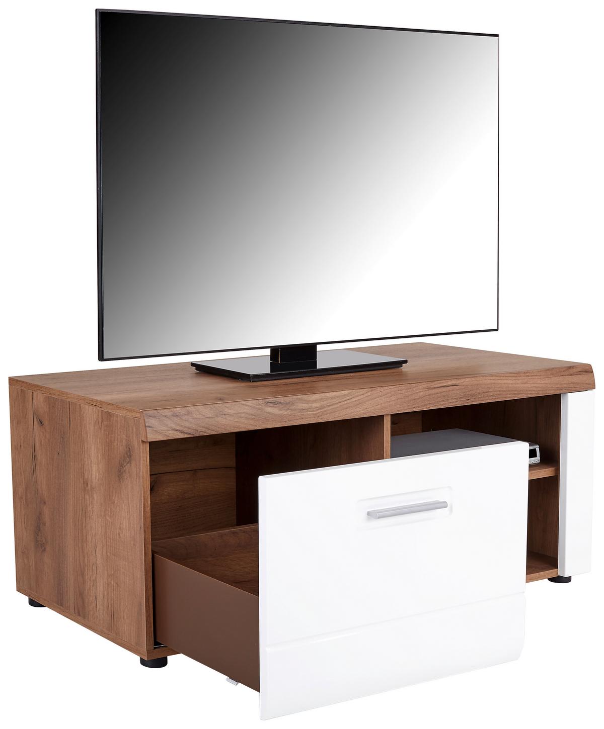 Element TV Avensis New - alb/culoare lemn stejar, Konventionell, material pe bază de lemn (111,9/46,1/49,6cm) - Premium Living