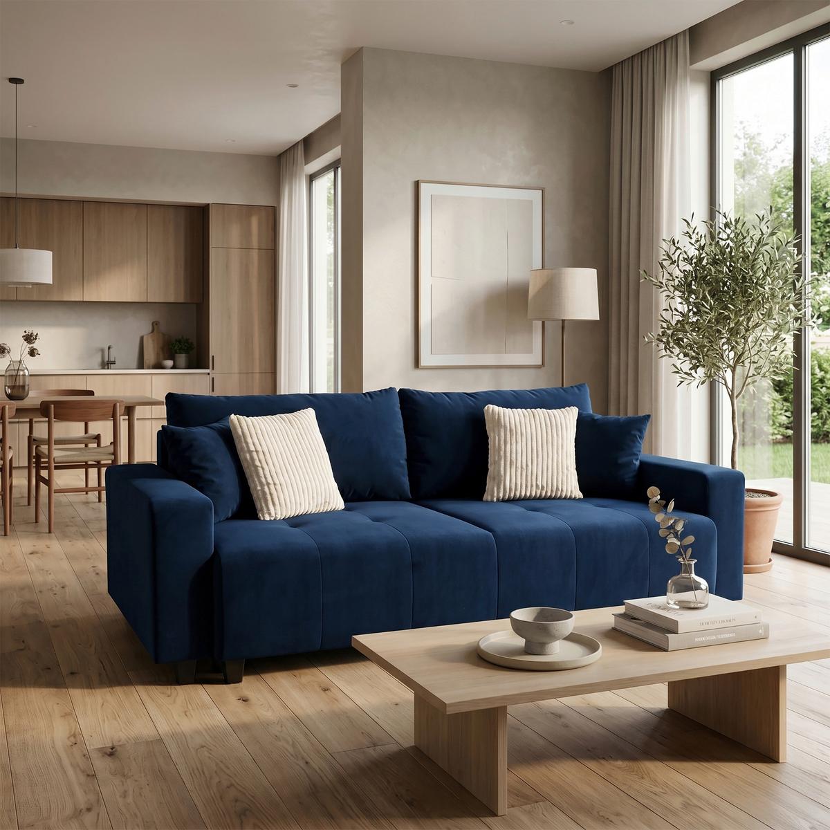 Canapea Bigsofa LILY - albastru, Trend, lemn/metal (240/119cm) - Luca Bessoni