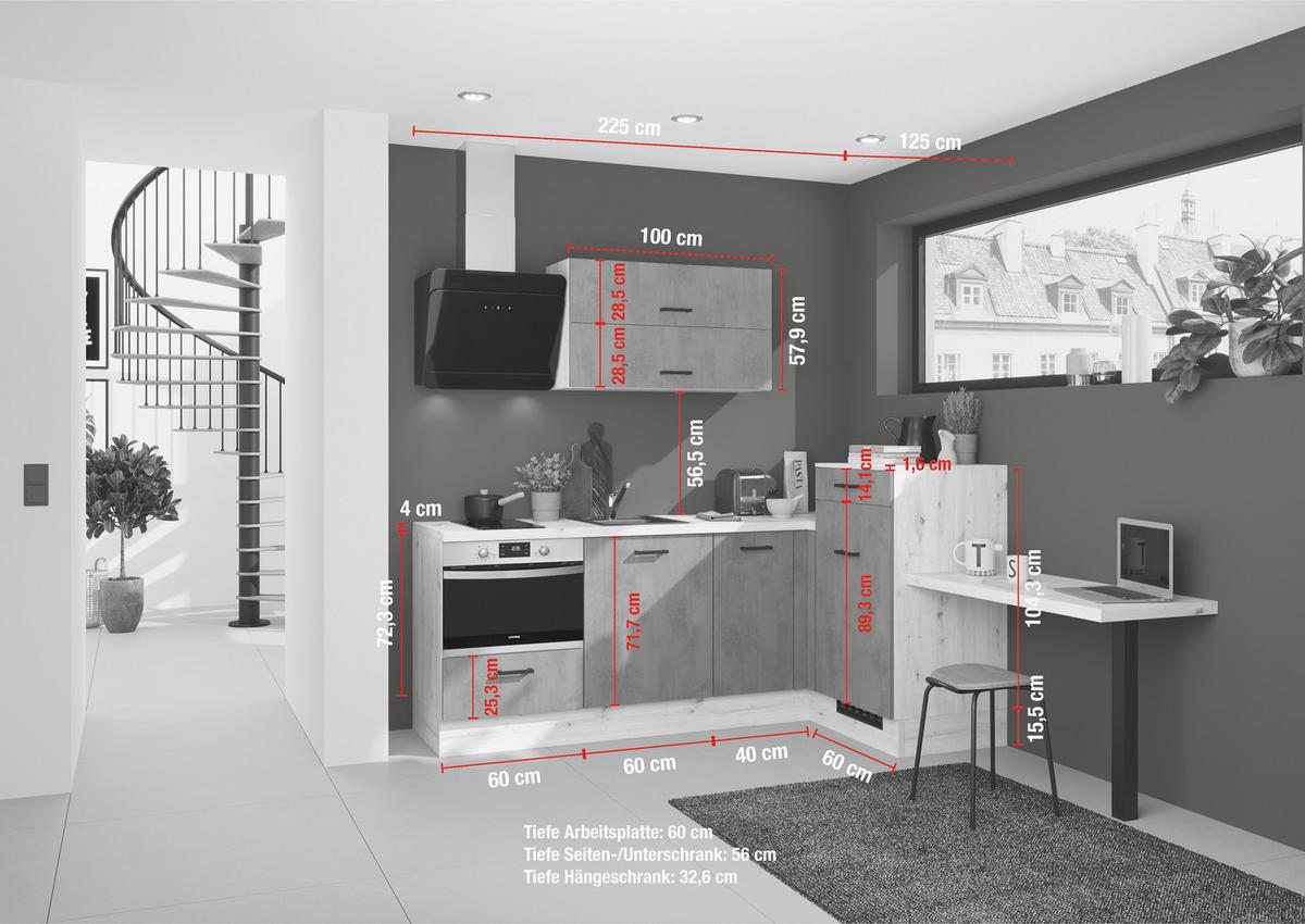 Eckküche inkl. 4 E-Geräte IKZ Eichefarben - Eichefarben/Dunkelgrau, Design, Holzwerkstoff/Metall (225/241cm) - Impuls