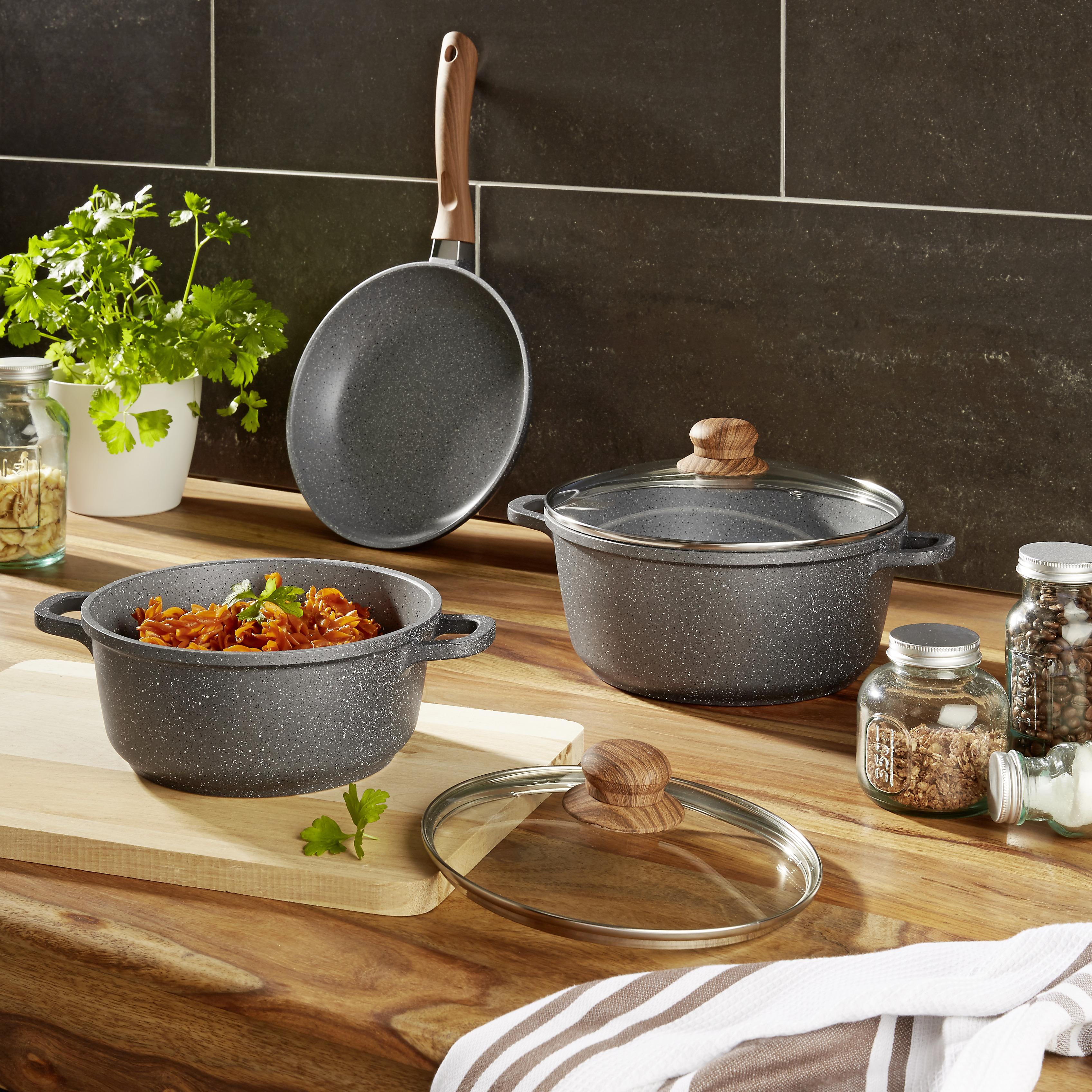 Kochtopfset Woody in Grau/Braun - Klar/Braun, Glas/Kunststoff - Modern Living
