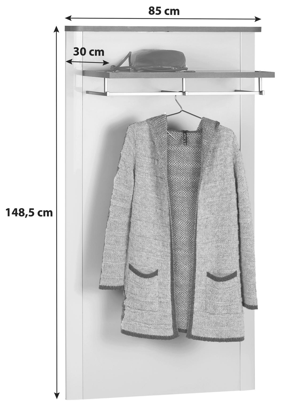 Panou cuier Alassio - alb, Modern, material pe bază de lemn (85/148,5/30cm) - Modern Living