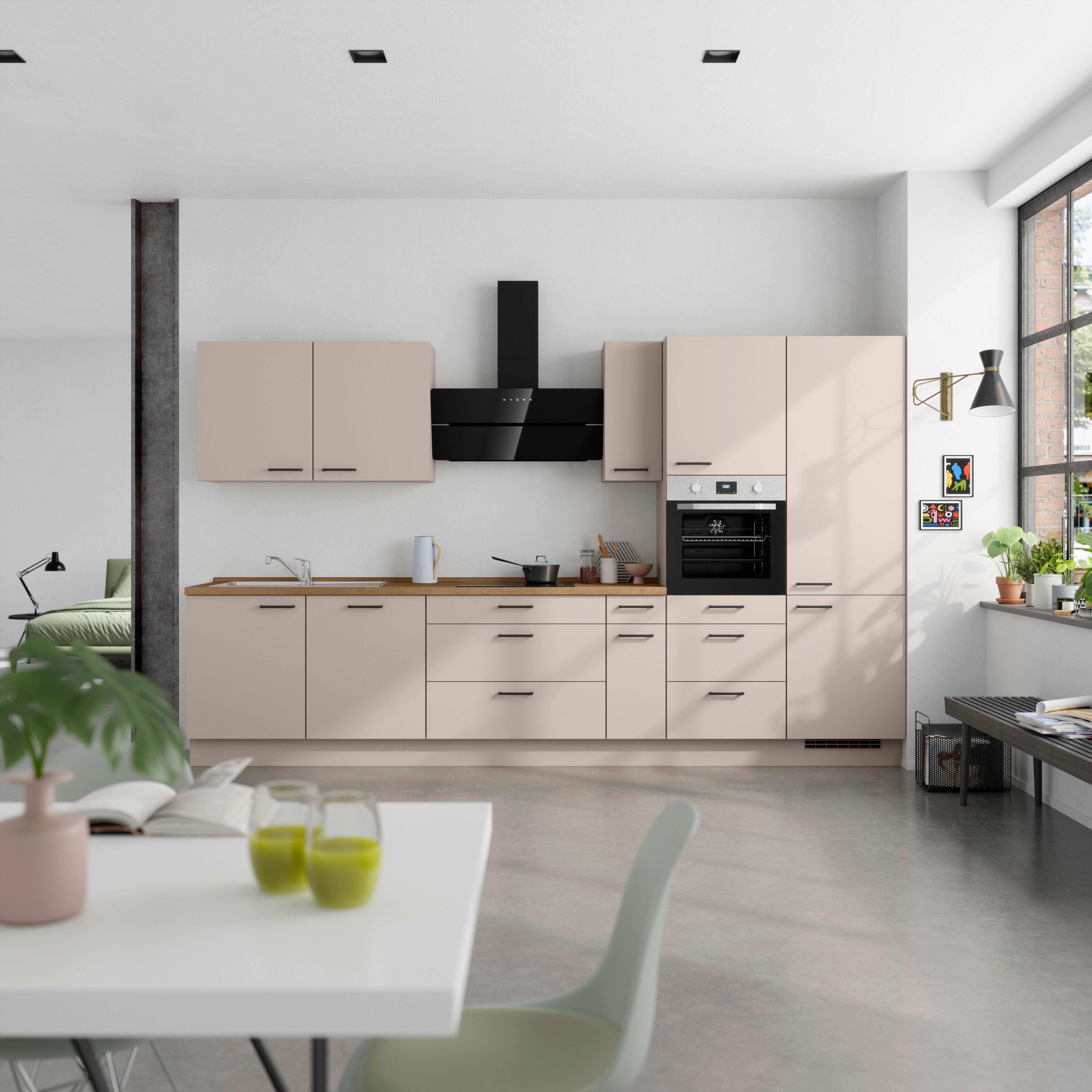 Küchenleerblock Easytouch High o. Geräte Sandfarben - Sandfarben/Eichefarben, MODERN, Holzwerkstoff/Metall (360cm) - Nobilia