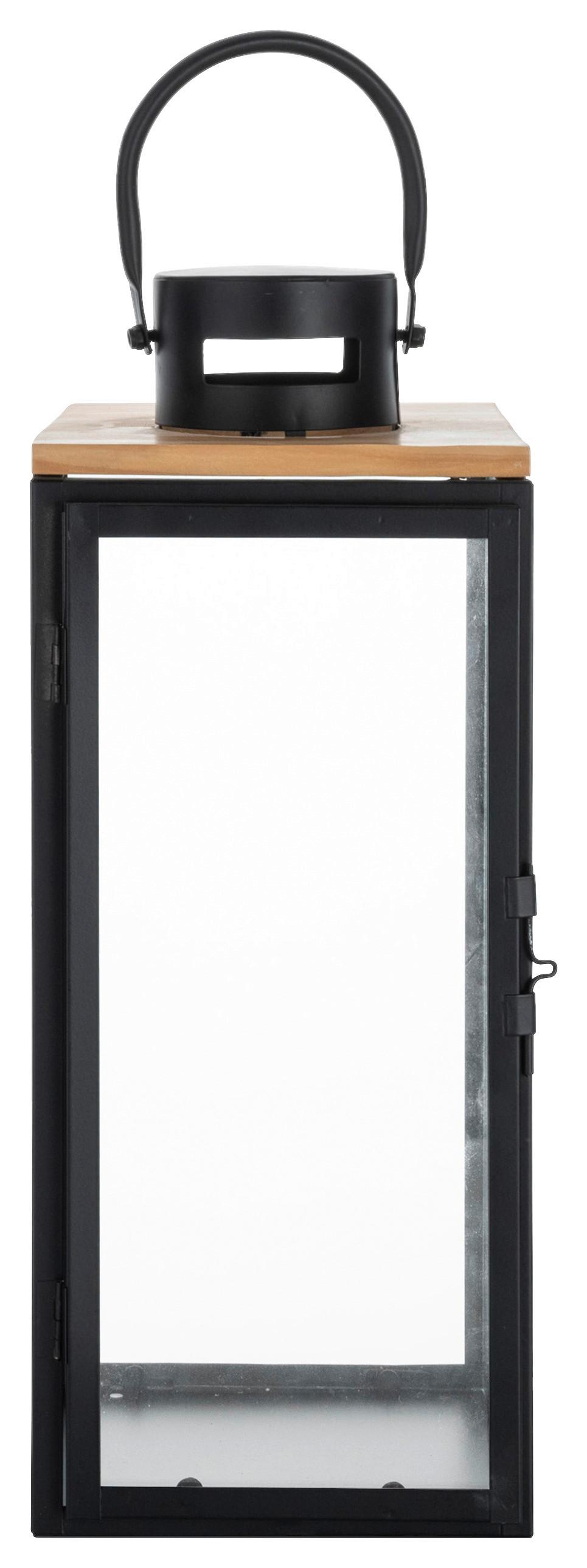 Laterne Pure Schwarz - Schwarz, Glas/Holzwerkstoff (16/39,5/17cm) - Premium Living