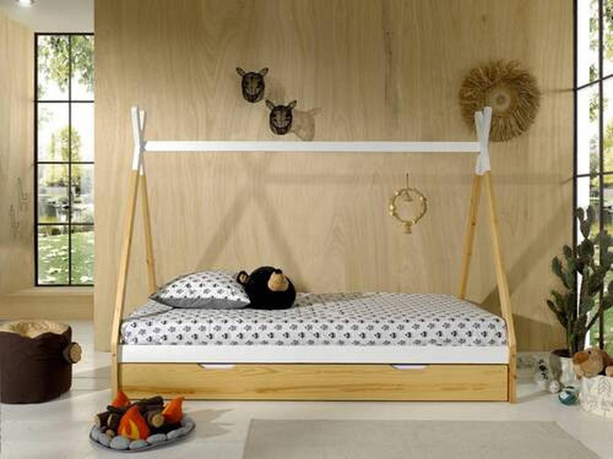 Hausbett "Tipi", 90x200 cm, weiß - Weiß/Kieferfarben, MODERN, Holz/Holzwerkstoff (90/200cm) - MID.YOU