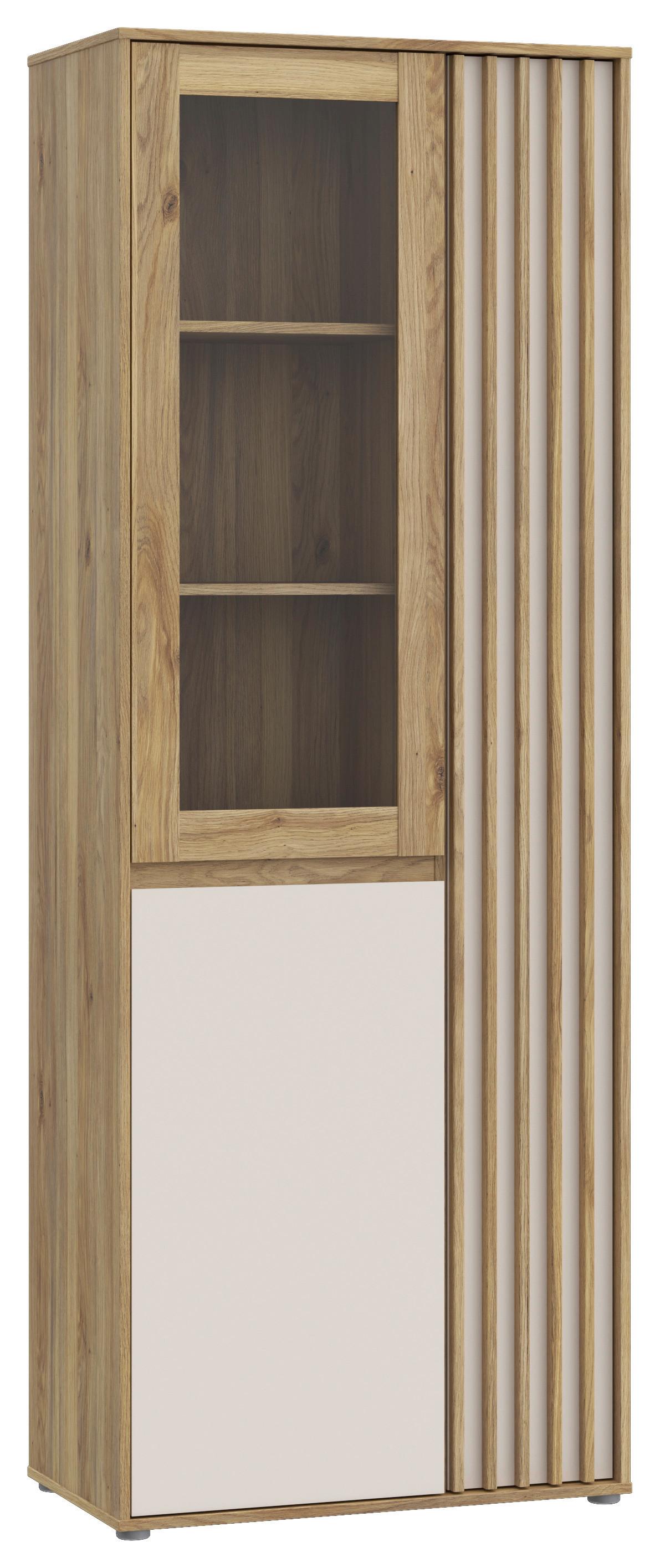 Vitrina Eliston - siva/boje hrasta, Natur, staklo/drvni materijal (74/200,1/41,5cm) - Modern Living