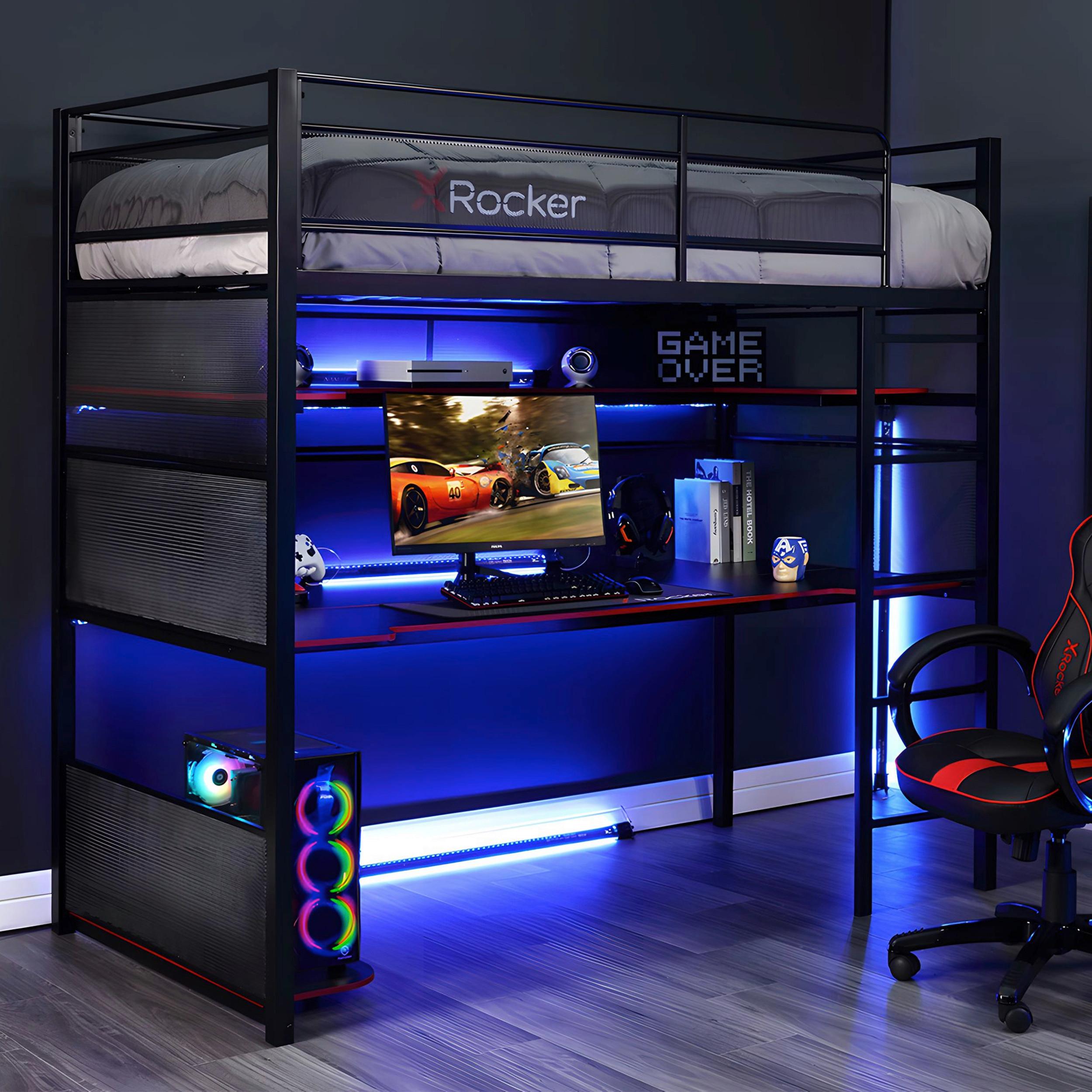 Hochbett Bunk Bed Schwarz LF: ca. 90x190 cm - Schwarz, MODERN, Metall (90/190cm) - X Rocker
