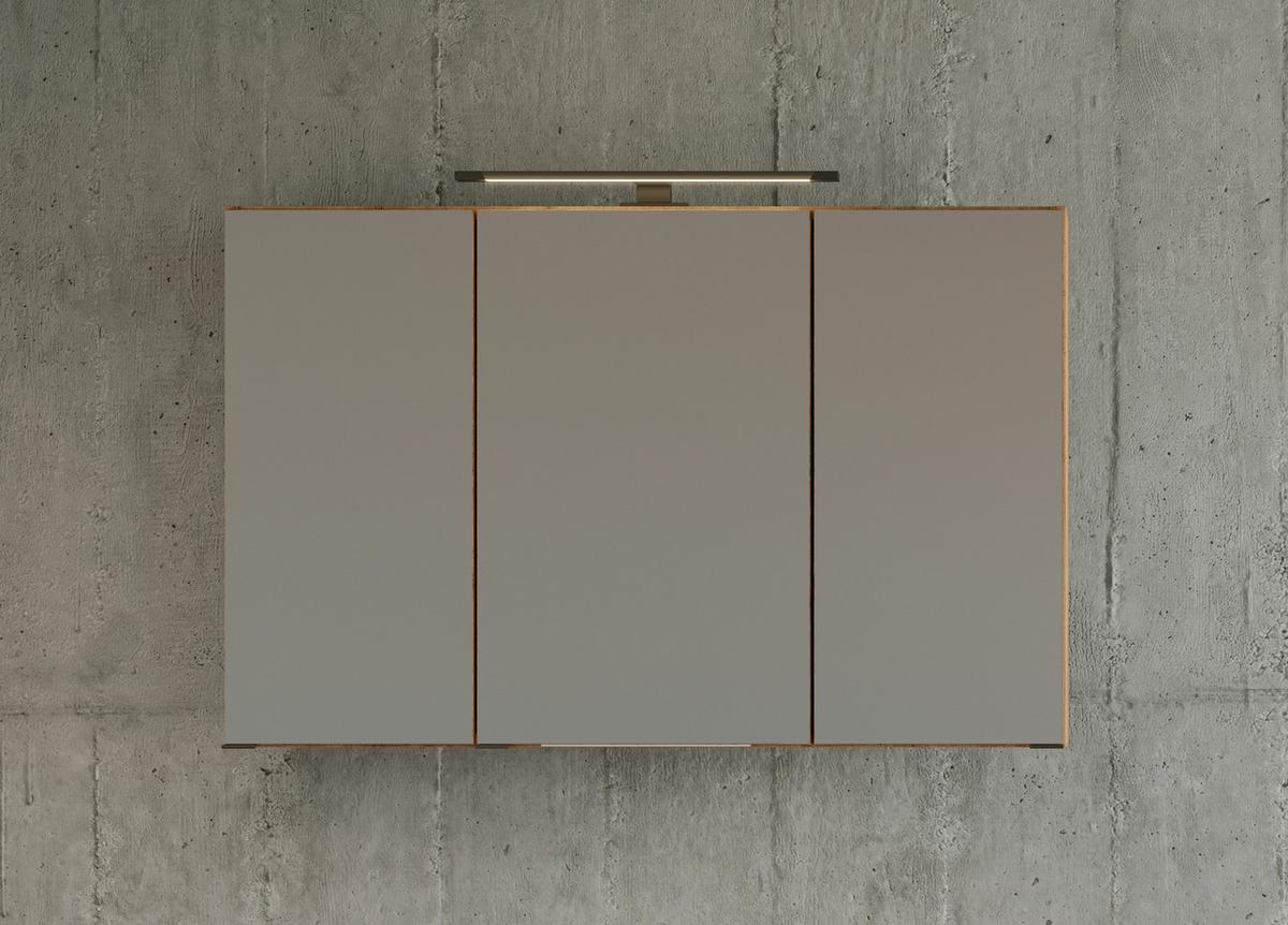 Spiegelschrank Manchester mit LED 3-türig ca.100x64 cm Eiche - MODERN, Glas/Holzwerkstoff (100/64/20cm) - Held