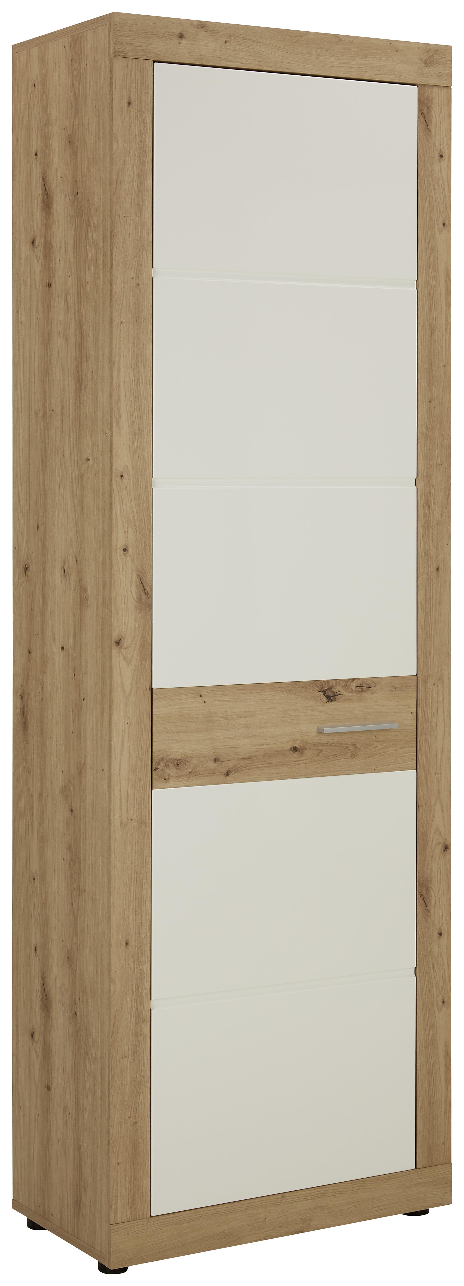 Garderobenschrank in Weiss/Eichefarben - Chromfarben/Weiss, Konventionell, Holzwerkstoff/Kunststoff (65/198/36cm) - Mömax