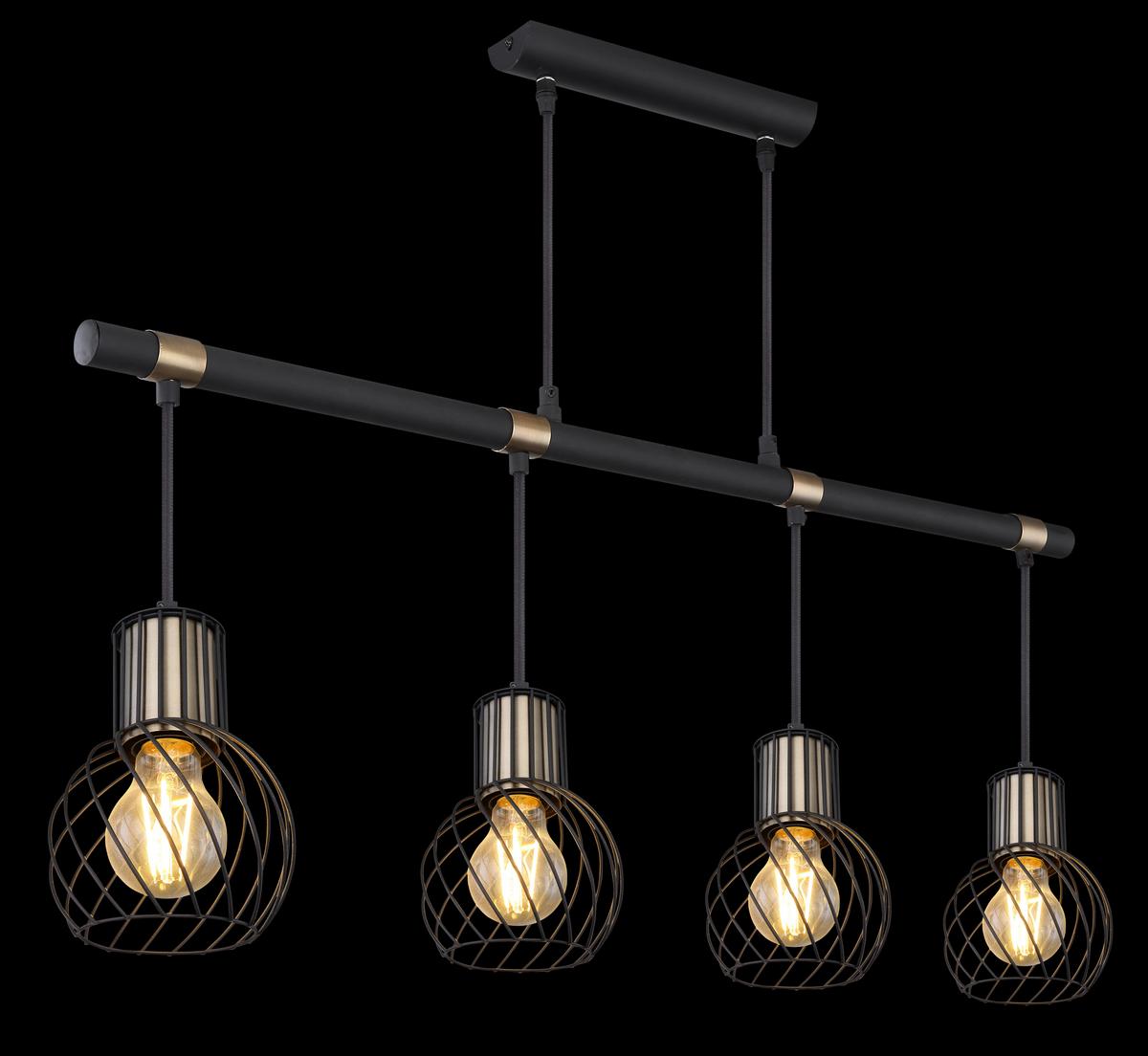 Hängeleuchte 54013-4H in Schwarz/Gold max. 40 Watt - Goldfarben/Schwarz, Trend, Textil/Metall (87/12/120cm) - Globo