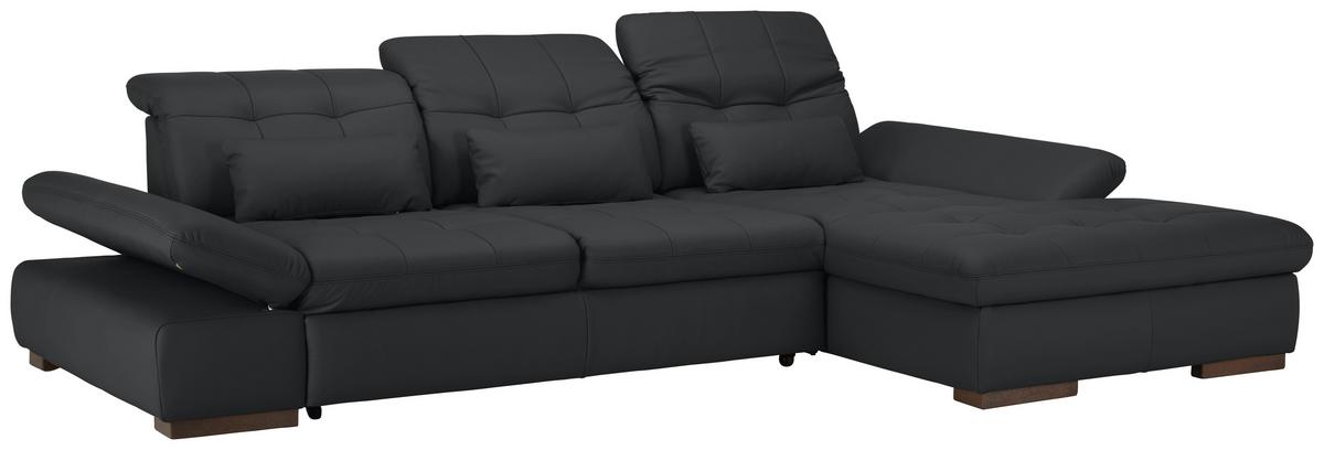 Wohnlandschaft Sanfino Leder Schwarz - Chromfarben/Schwarz, KONVENTIONELL, Leder/Metall (305/79-96/199cm) - Premium Living