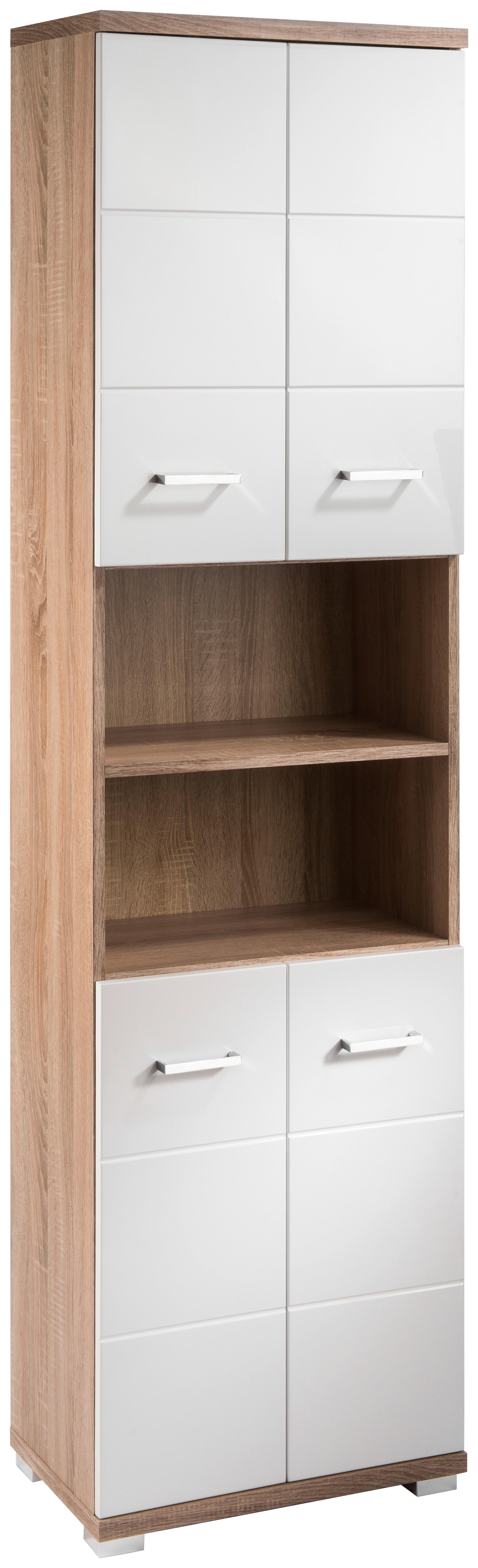 HOCHSCHRANK Nebraska06 B: 50 cm Weiß - Chromfarben/Weiß Hochglanz, MODERN, Holzwerkstoff/Kunststoff (50/192/31cm) - MID.YOU