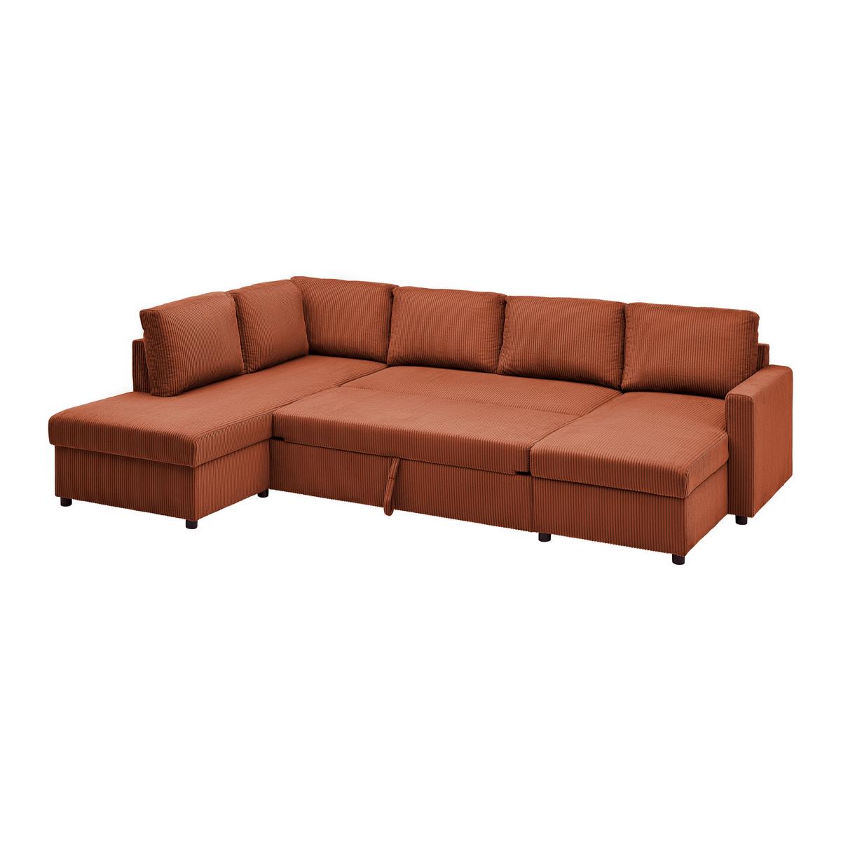Wohnlandschaft Martina ACV links Terracotta Cord - Terracotta/Schwarz, MODERN, Holz/Holzwerkstoff (204/276/146cm) - Mömax