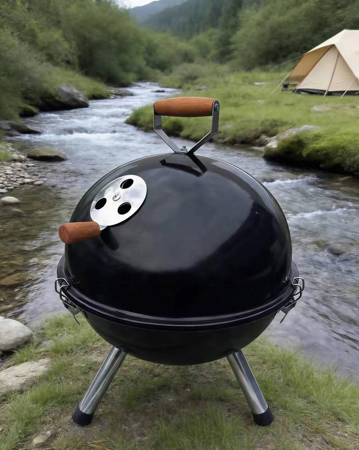 Kugelgrill Mini-Me Schwarz - Schwarz, KONVENTIONELL, Holz/Kunststoff (32/44/32cm) - Mömax