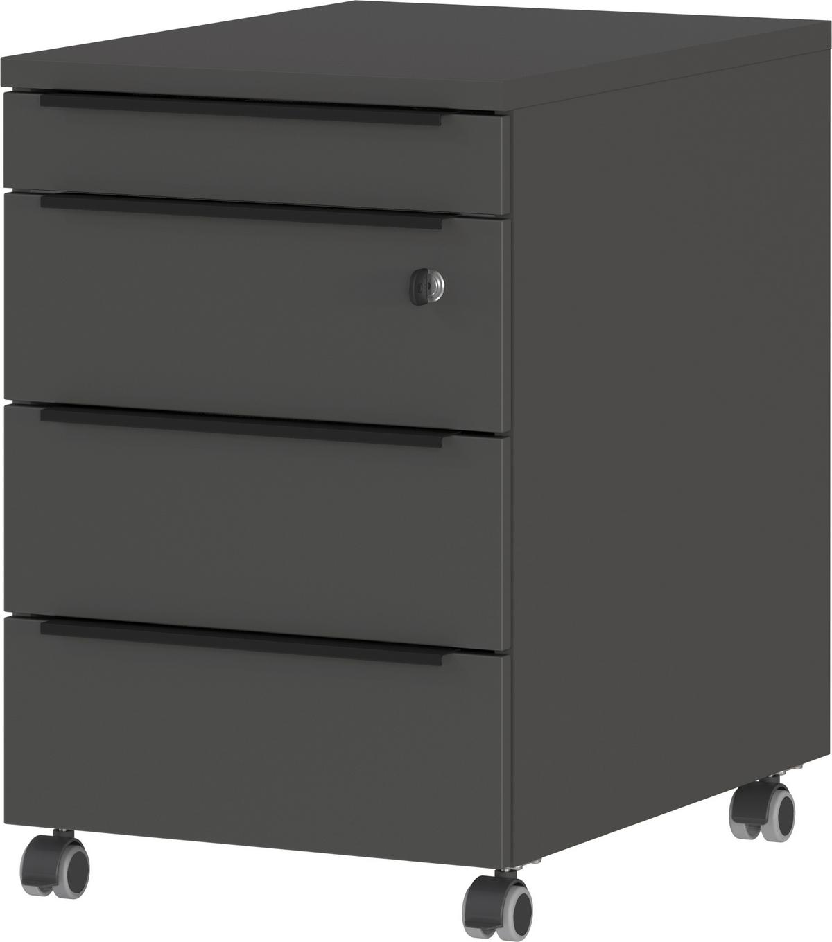 Rollcontainer Ribera in Graphitfarben - Graphitfarben/Schwarz, MODERN, Holzwerkstoff/Kunststoff (42/63/60cm) - Premium Living
