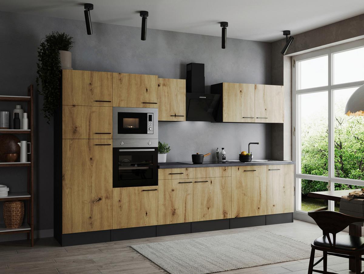 Kuhinjski Blok Z Aparati Oliver, 340cm - črna/siva, Design, kovina/leseni material (340cm) - Respekta