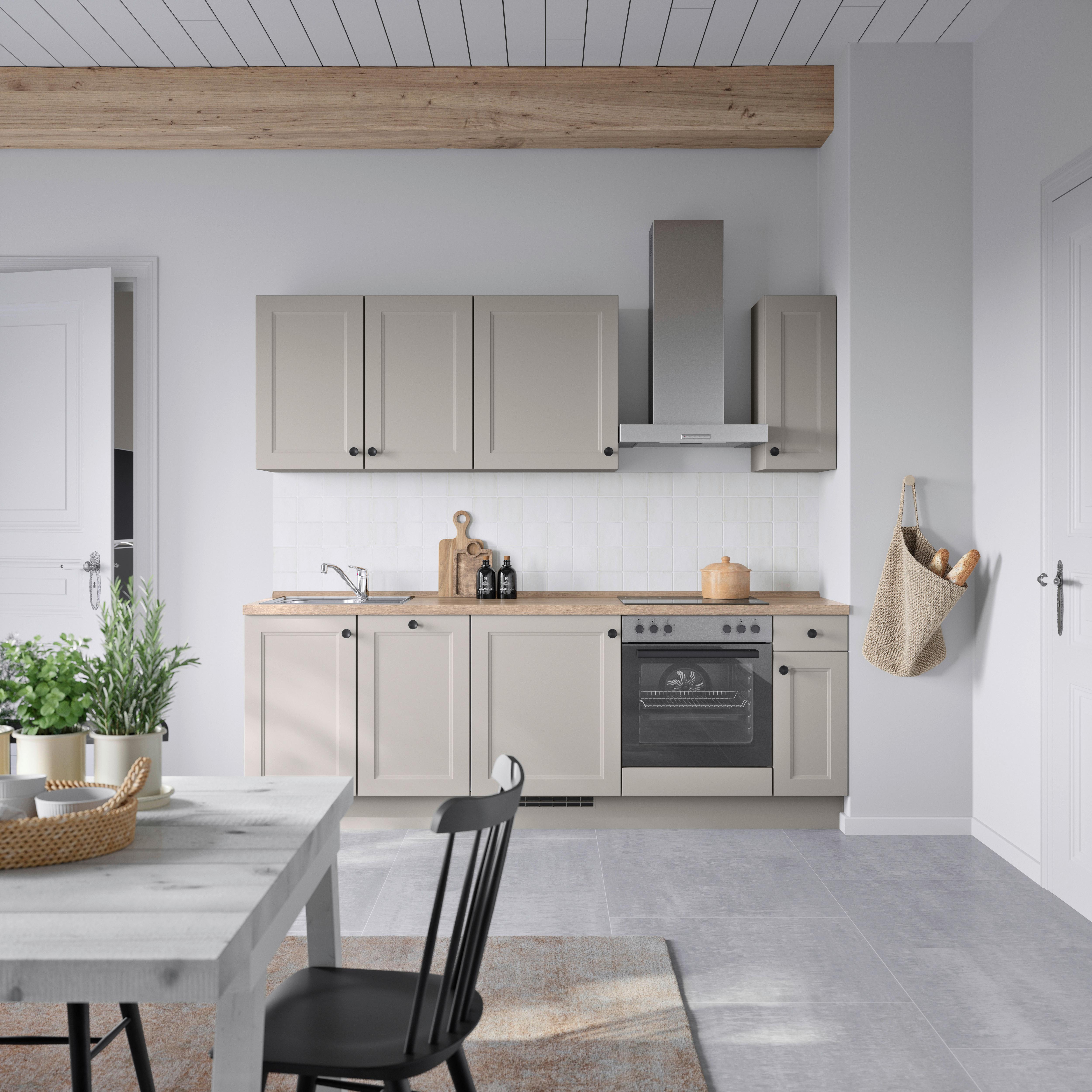 Küchenblock Cascada Low m. Geräten Grau - Eiche dunkel/Schwarz, MODERN, Holzwerkstoff/Metall (240cm) - Nobilia