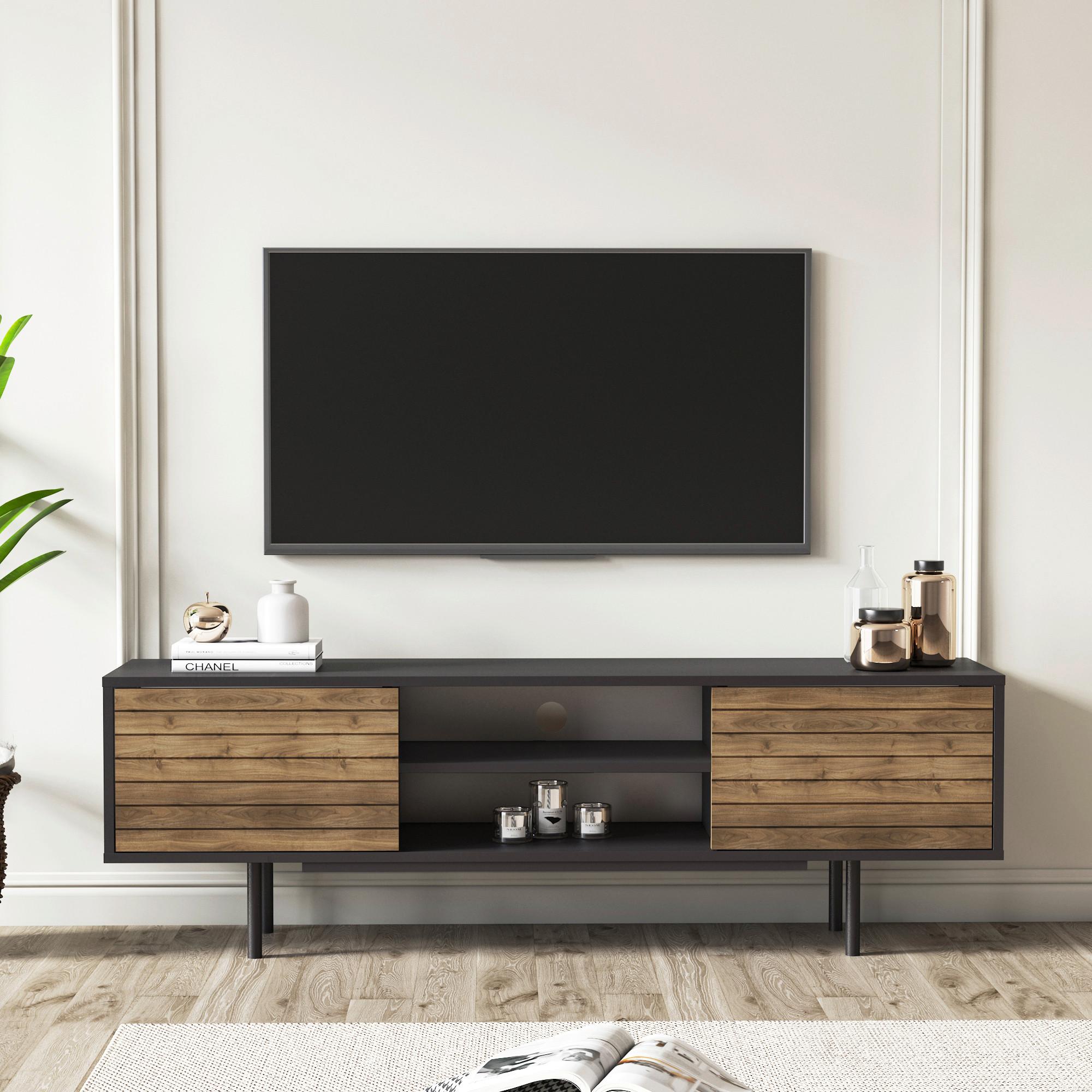 Lowboard Apollo Schwarz /Walnussfarben ca. 160x50 cm - Walnussfarben/Schwarz, Design, Holzwerkstoff (160/50,5/35cm) - Livetastic