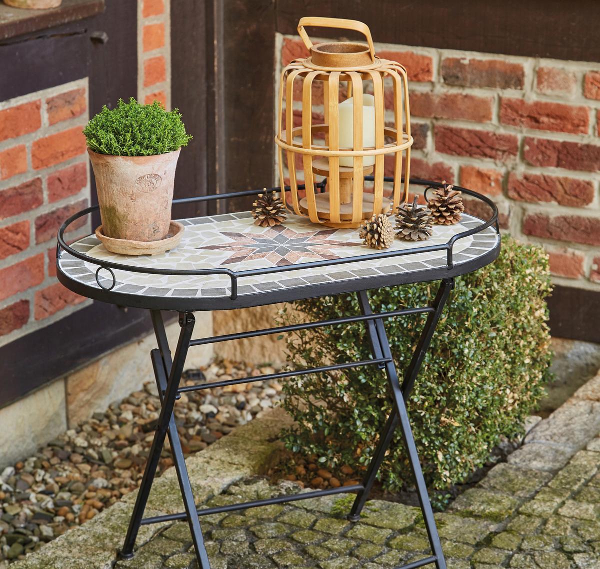 GARTENBEISTELLTISCH 875348 - Multicolor/Schwarz, MODERN, Keramik/Metall (68/41/60cm) - Siena Garden