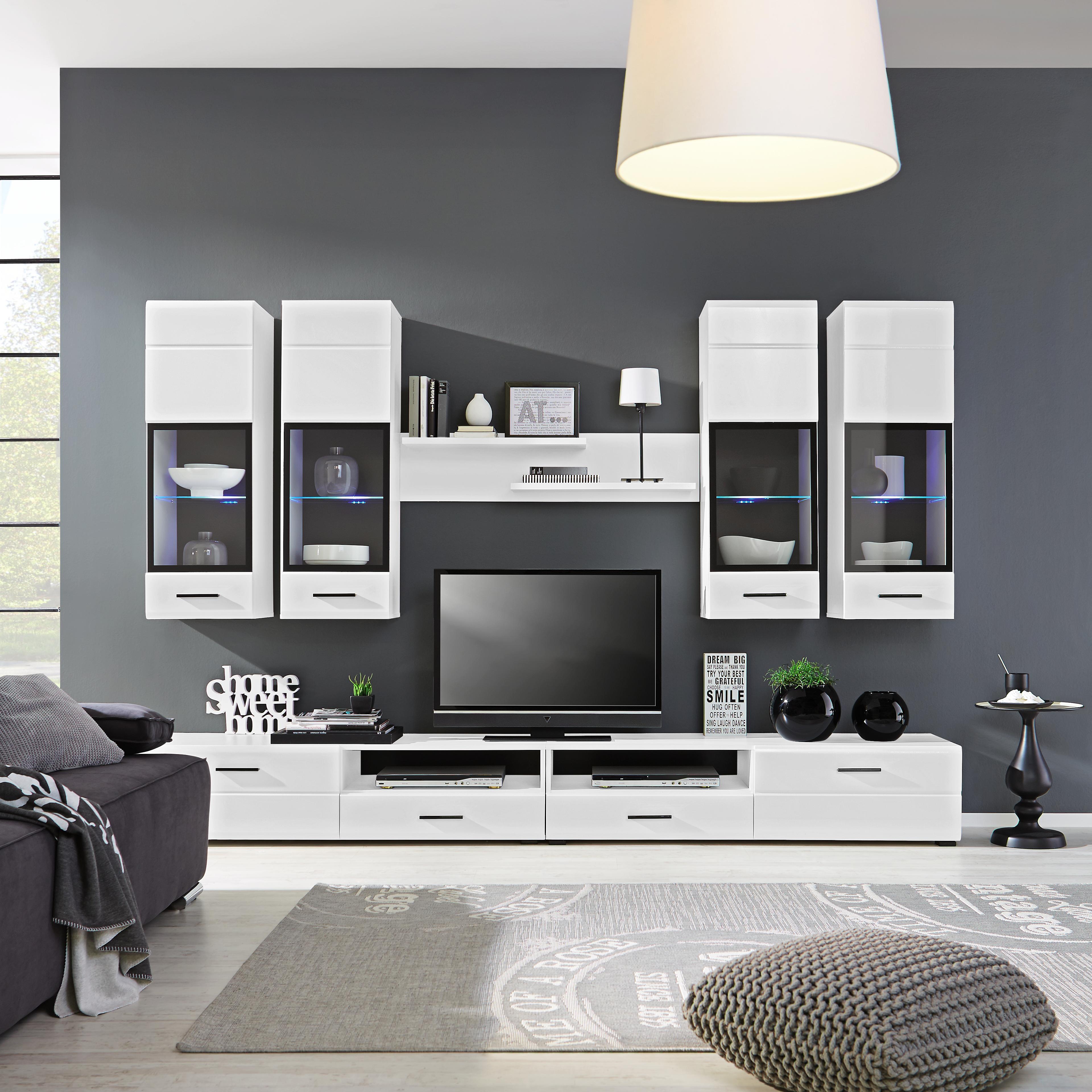 Wohnwand In Weiss Inkl Beleuchtung Online Kaufen Momax