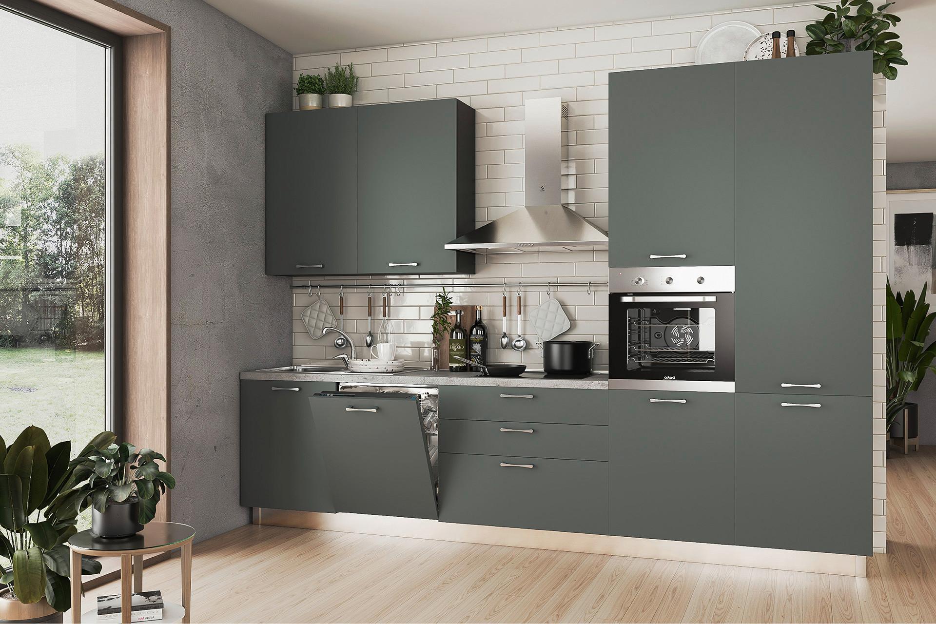 Blok Kuhinja S Aparatima Glen - zelena/antracit, Moderno, drvni materijal/metal (330/240/60cm) - Modern Living