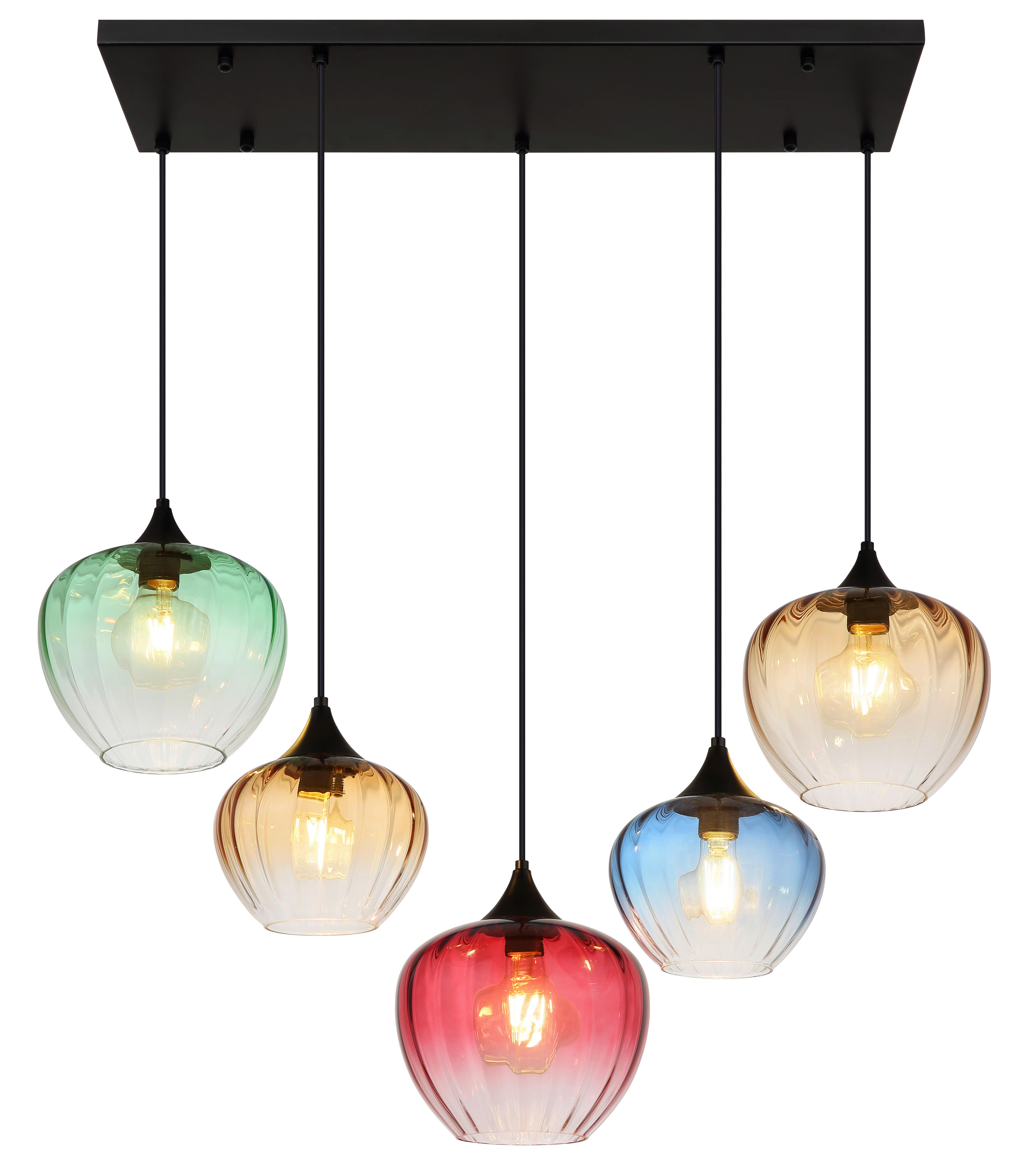 HÄNGELEUCHTE 15748-5H SANDER - Klar/Schwarz, Basics, Glas/Textil (86/39/120cm) - Globo
