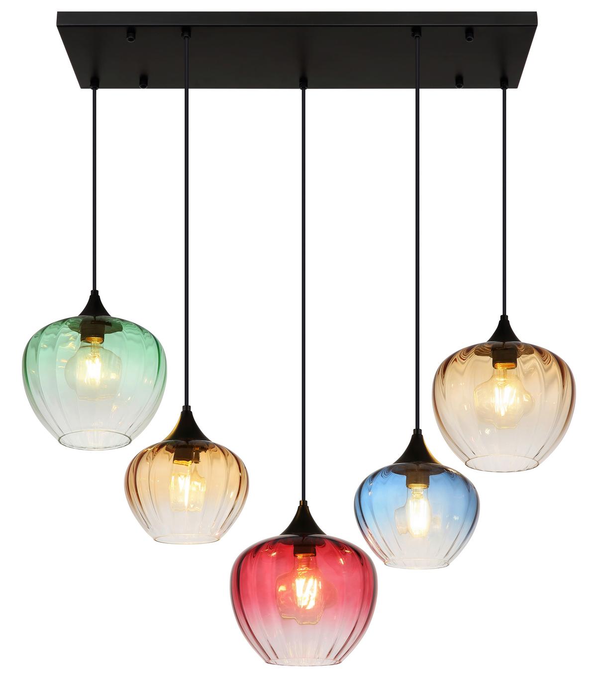 HÄNGELEUCHTE 15748-5H SANDER - Klar/Schwarz, Basics, Glas/Textil (86/39/120cm) - Globo