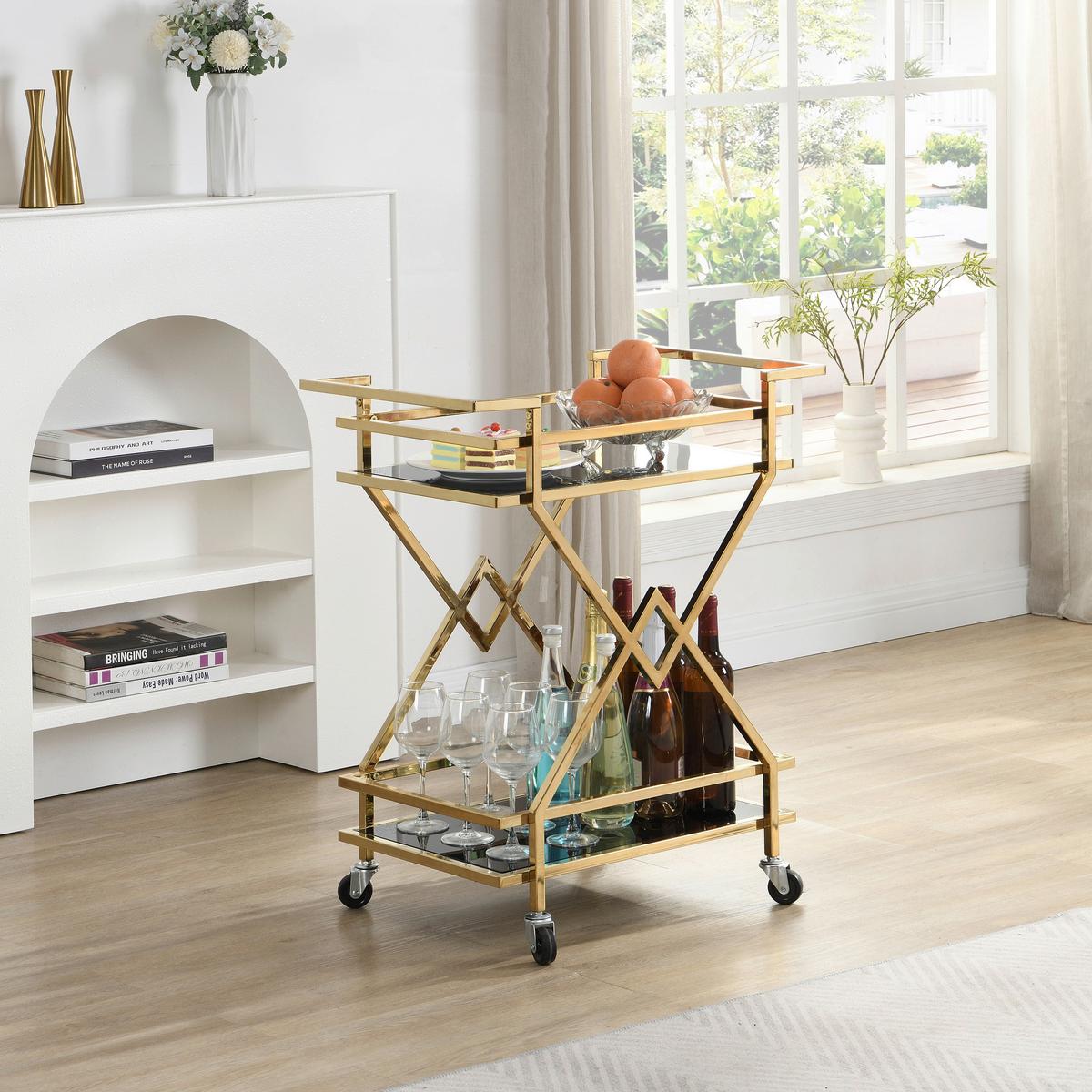 Cărucior Pentru Servit Wl7.335 - auriu/negru, Design, plastic/sticlă (65/40/80cm) - MID.YOU