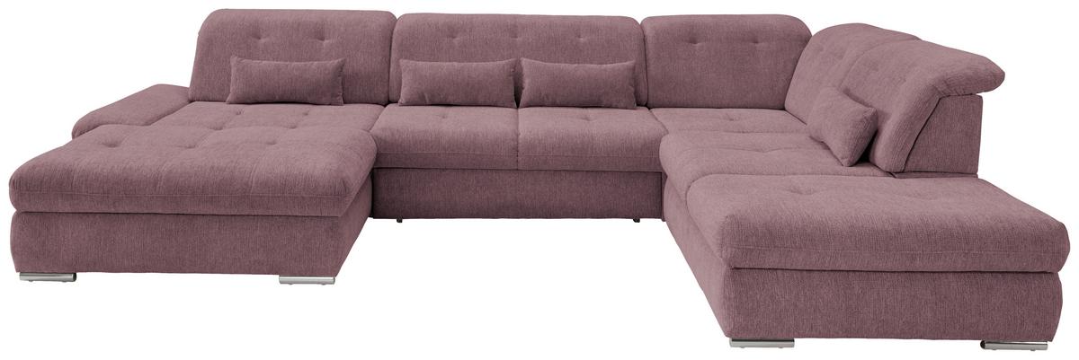 Wohnlandschaft Dalida Brombeere Chenille - Chromfarben/Brombeere, Design, Textil/Metall (195/376/254cm) - Livetastic