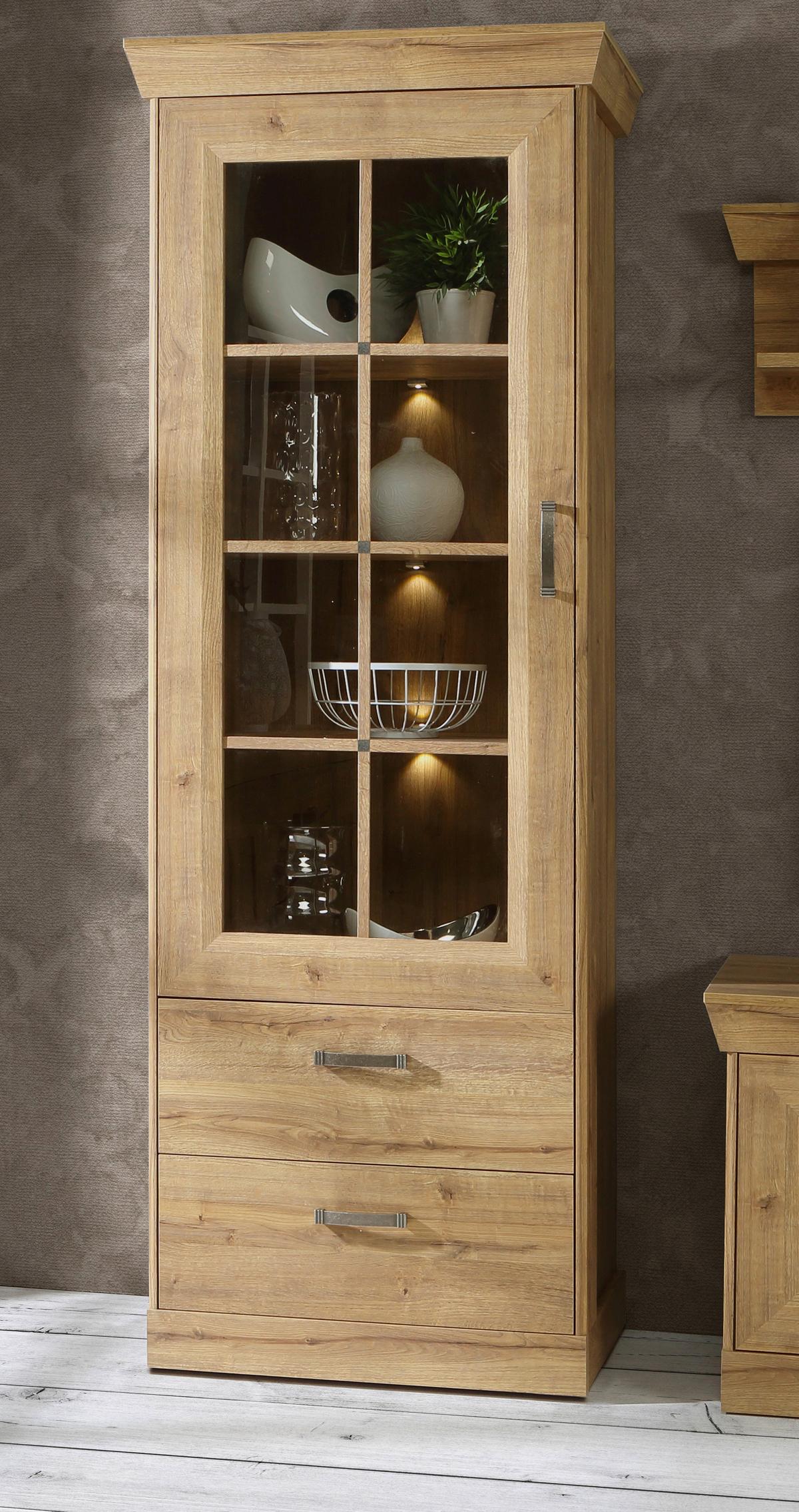 Vitrină CANNES - culoare lemn stejar, Romantik / Landhaus, plastic/sticlă (74/205/47cm) - Premium Living