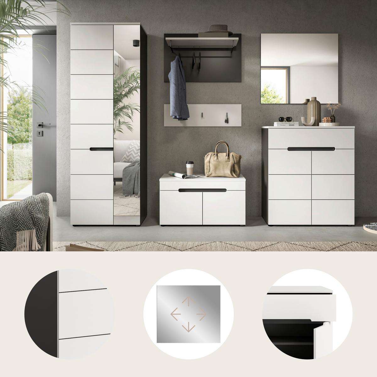 Predsoba Canu, Bela, Siva, 5-Delna - siva/bela, Design, leseni material (265/190/37cm) - Livetastic