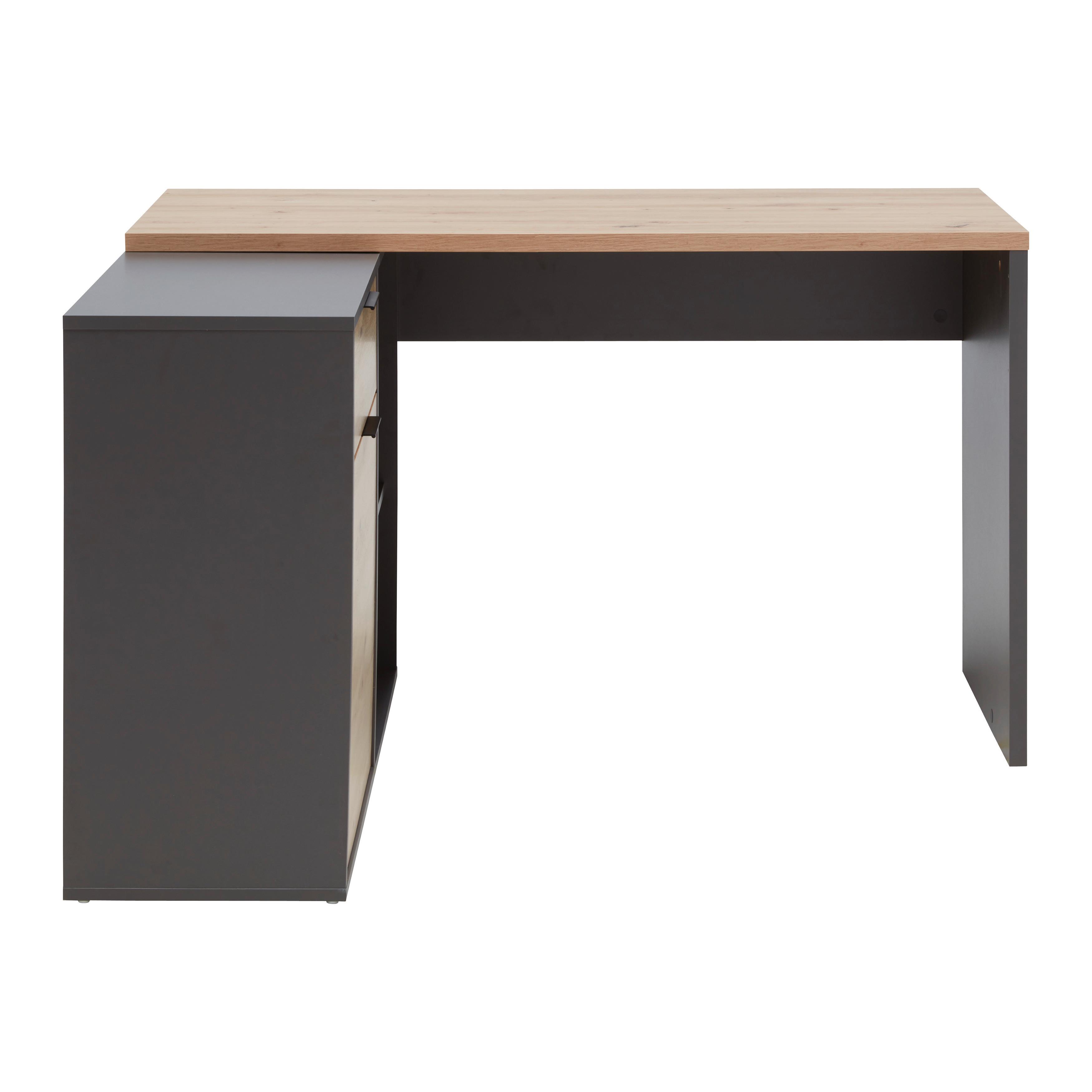 HÖRNSKRIVBORD SAMSON -EXKLUSIV- - grafitfärgad/ekfärgad, Modern, trämaterial (120/105/74/51/34cm) - Mömax
