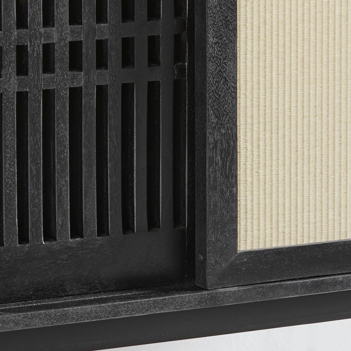Highboard Zen in Naturfarben/Schwarz - Schwarz/Naturfarben, MODERN, Naturmaterialien/Holz (90/166/45cm) - Premium Living