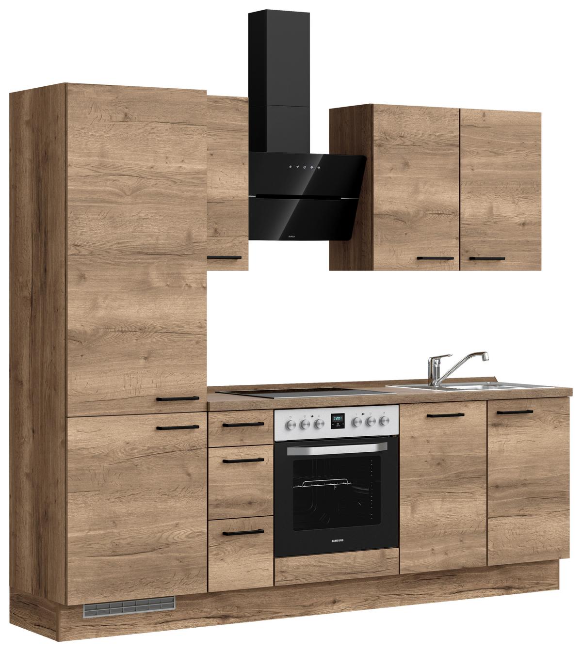 Küchenblock Structura High m. Geräten Eiche dunkel - Eiche dunkel/Schwarz, MODERN, Holzwerkstoff/Metall (240cm) - Nobilia