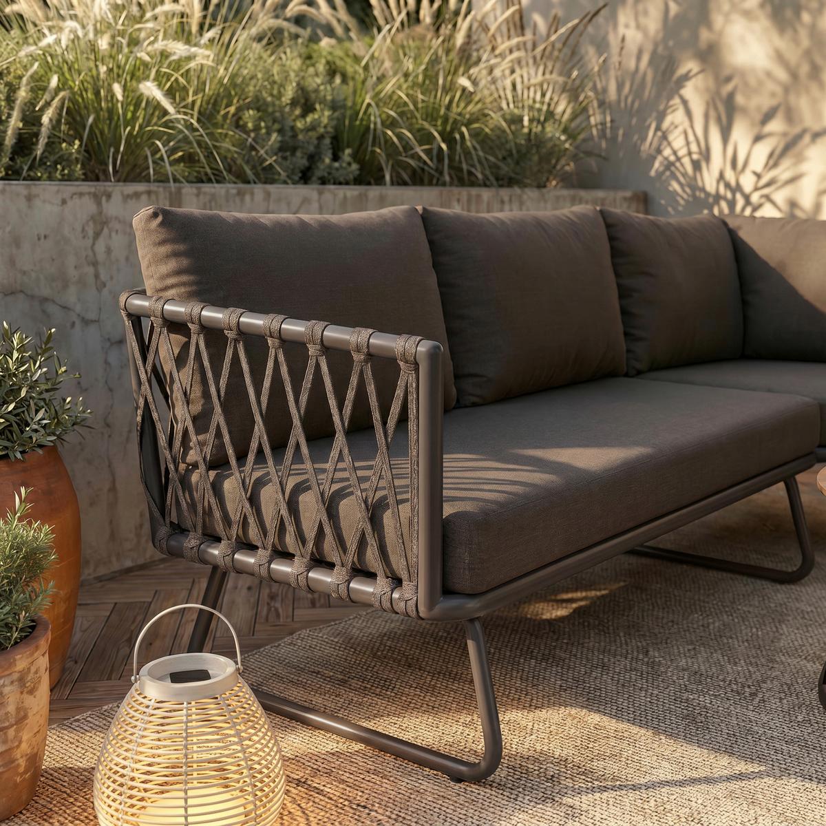 Gartenlounge Elea Dunkelgrau Metall/textil Inkl. Abdeckung - Dunkelgrau/Anthrazit, Modern, Textil/Stein (234/74/77cm) - Bessagi Garden