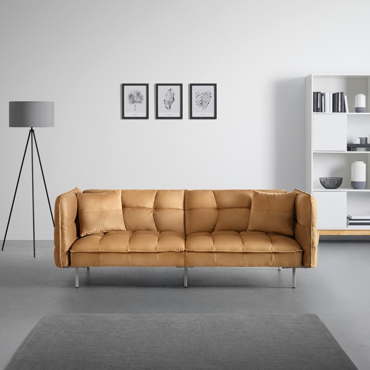 Schlafsofa Kupferfarbe, "nelly", Samt - Silberfarben/Kupferfarben, Modern, Holz/Textil (208/76,5/79cm) - Bessagi Home