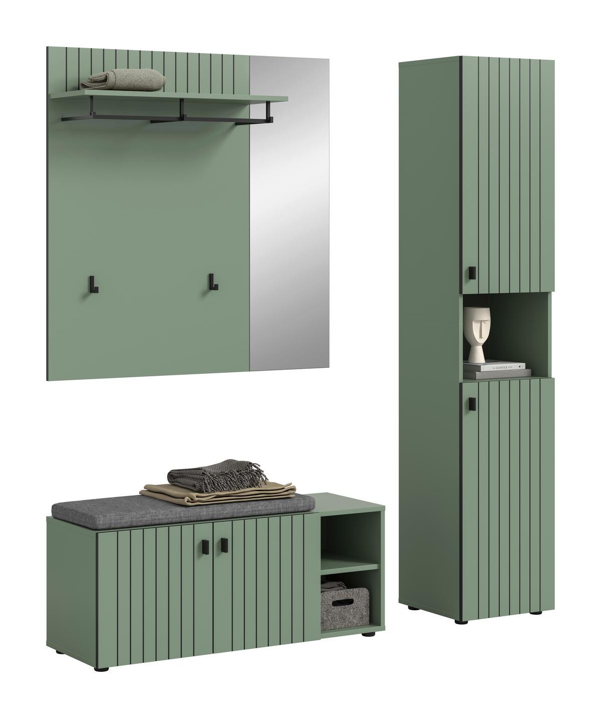 Predsoba Station, Sivozelena, 3-Delna - sivozelena, Design, leseni material (161/192/37cm) - MID.YOU