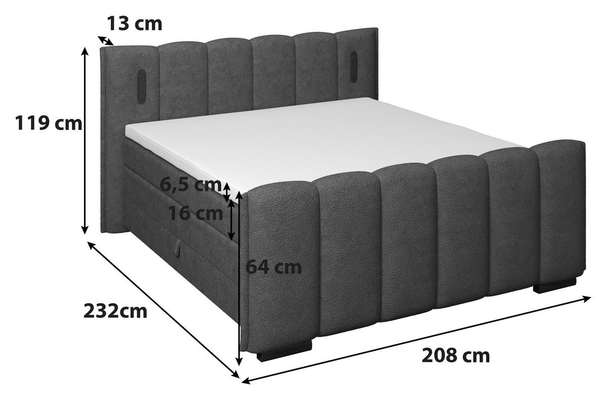 Postelja Boxspring Elysia, Bordo, 180x200 - črna/bordo, Trend, kovina/umetna masa (180/200cm) - Premium Living