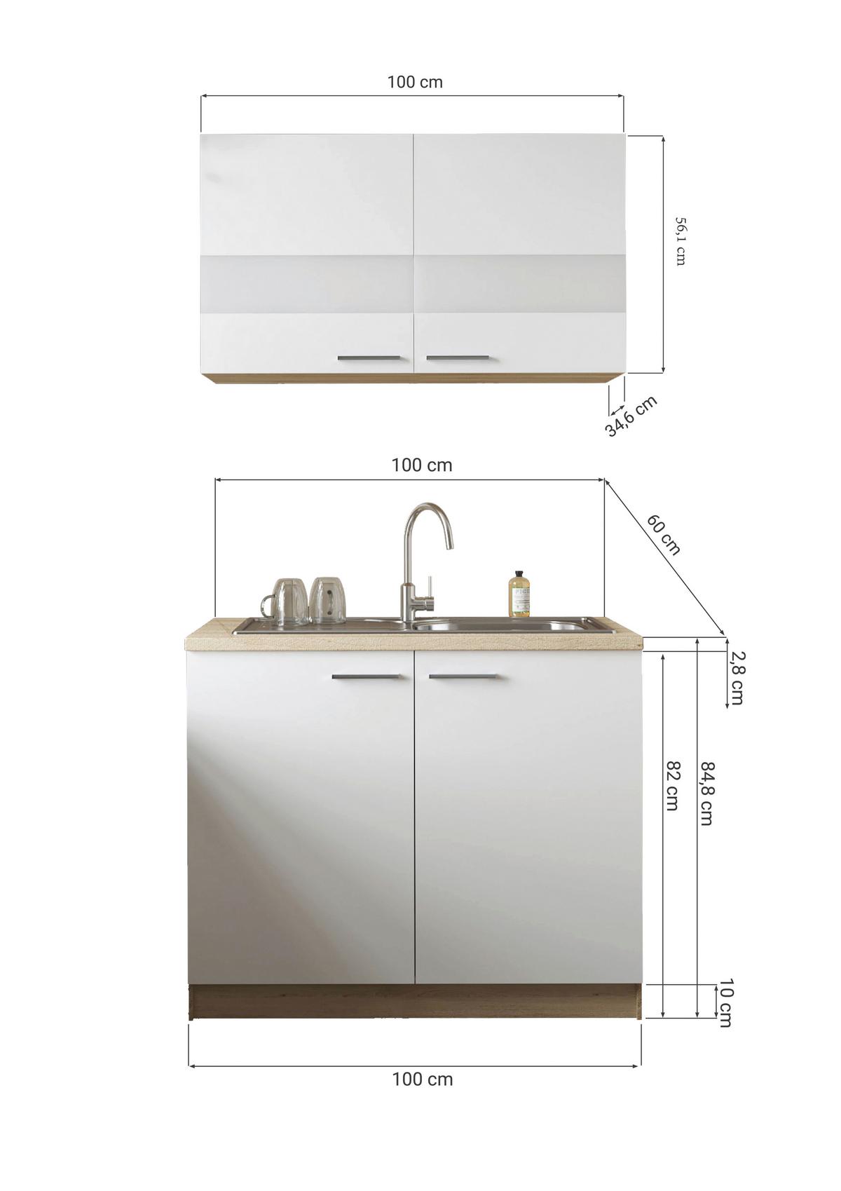 Majhna Kuhinja Merle, 100cm - srebrne barve/črna, Basics, kovina/leseni material (100cm) - Respekta