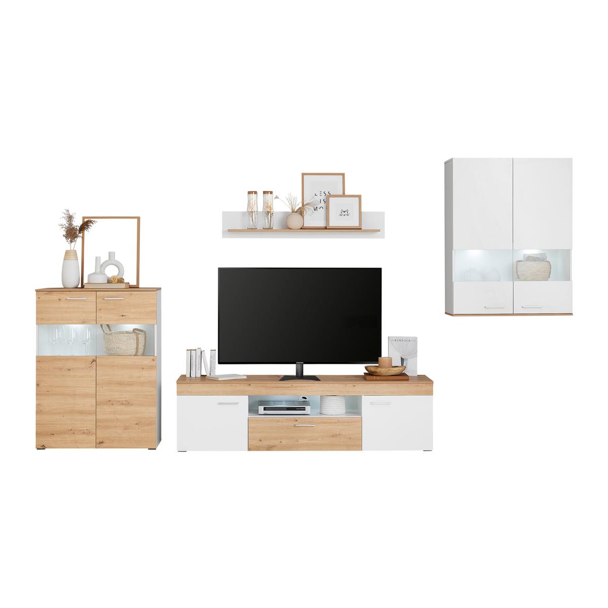 Comodă înaltă VALENCIA - Modern, sticlă/material pe bază de lemn (85/113,4/35cm) - Modern Living