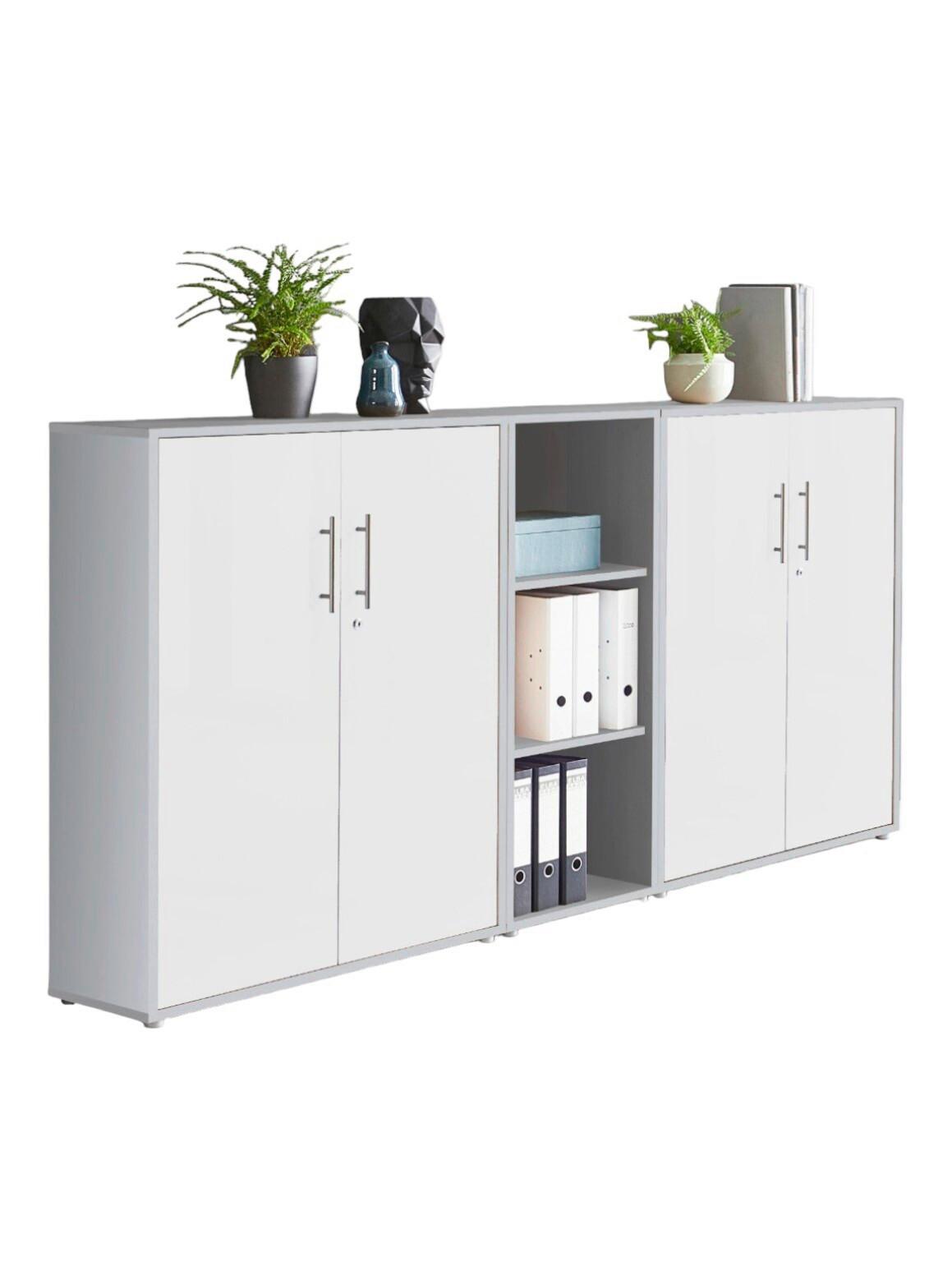 Aktenschrank Office Edition Sw Set 8 Grau/Weiß - Weiß/Grau, MODERN, Holzwerkstoff (213/114/33cm) - MID.YOU