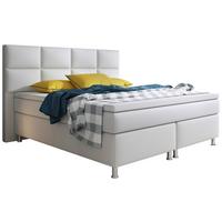 ŁÓŻKO BOXSPRING MIAMI - kolor srebrny/biały, Konventionell, skóra/metal (180/200cm) - MID.YOU