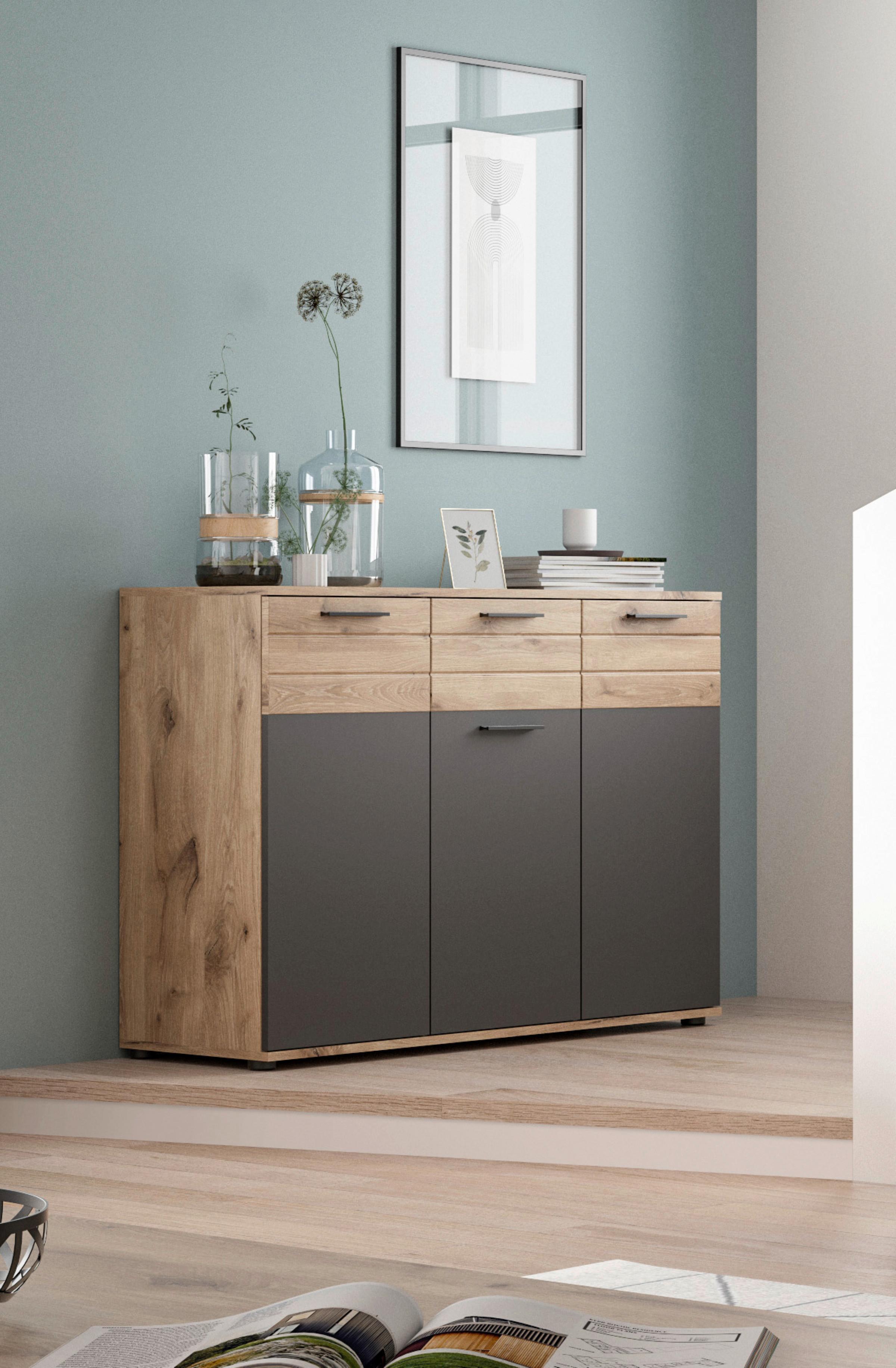 Kommode Mason ca. 120x87 cm Eiche/Grau - Eichefarben/Grau, Holzwerkstoff/Kunststoff (120/87/40cm) - MID.YOU