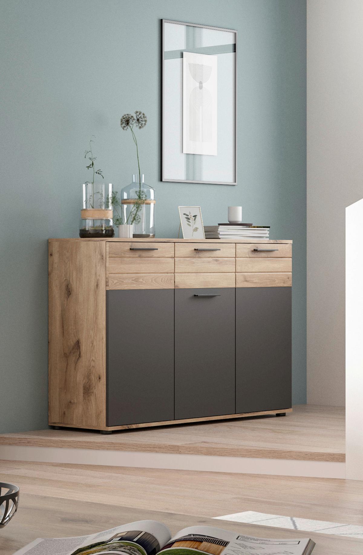 Comodă MASON - culoare lemn stejar/gri, material pe bază de lemn (120/87/40cm) - Modern Living