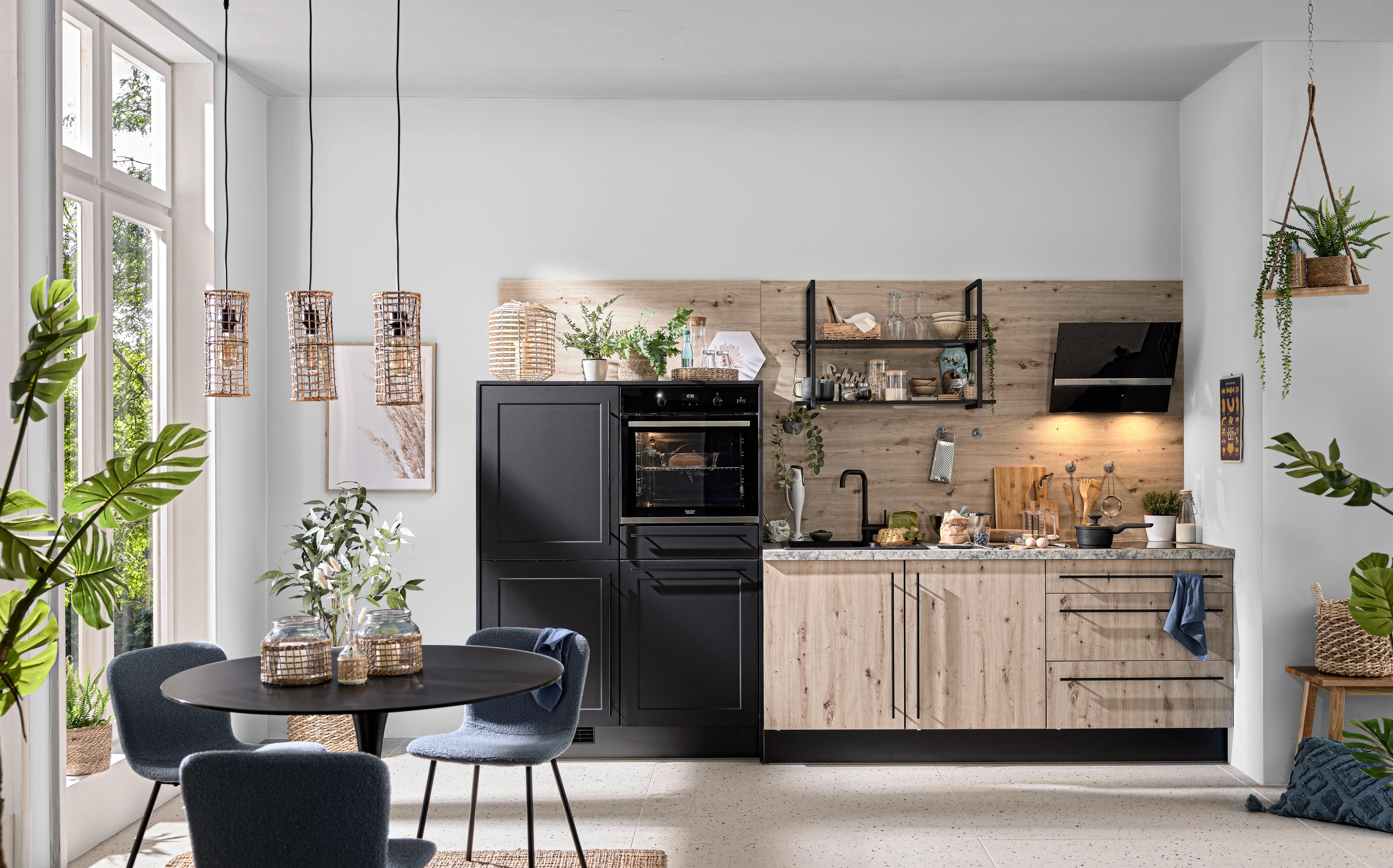 KÜCHENBLOCK IP2200/4250 - Eichefarben/Schwarz, Modern, Holzwerkstoff (320cm) - Impuls