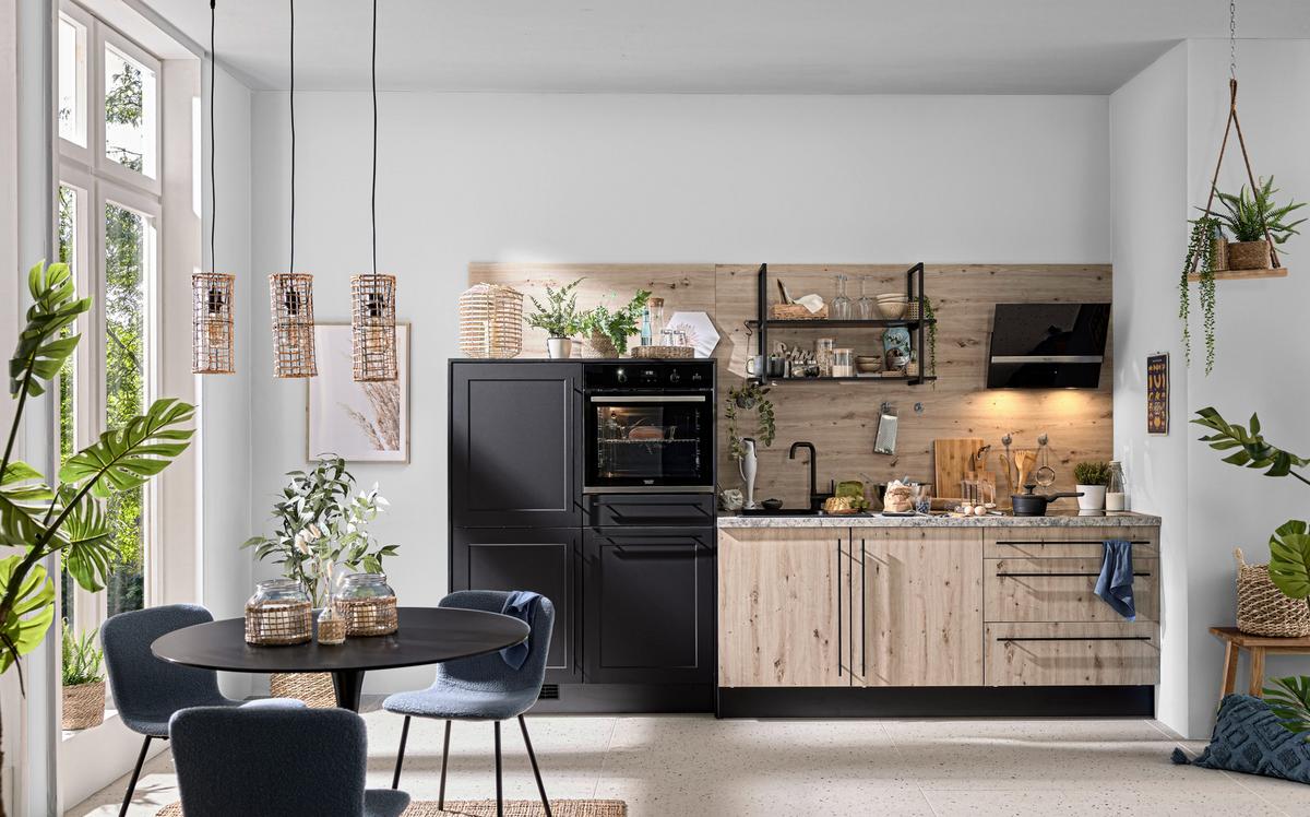 KÜCHENBLOCK IP2200/4250 - Eichefarben/Schwarz, Modern, Holzwerkstoff (320cm) - Impuls