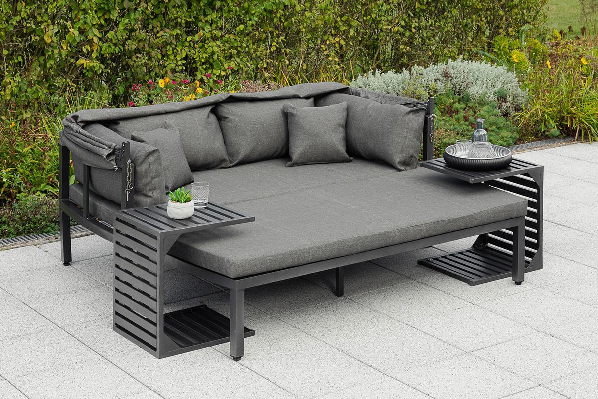 Loungegarnitur 4-tlg. Argos Metall/Textil mit Kissen - Graphitfarben/Grau, KONVENTIONELL, Textil/Metall (175/148/80cm) - Gardenson