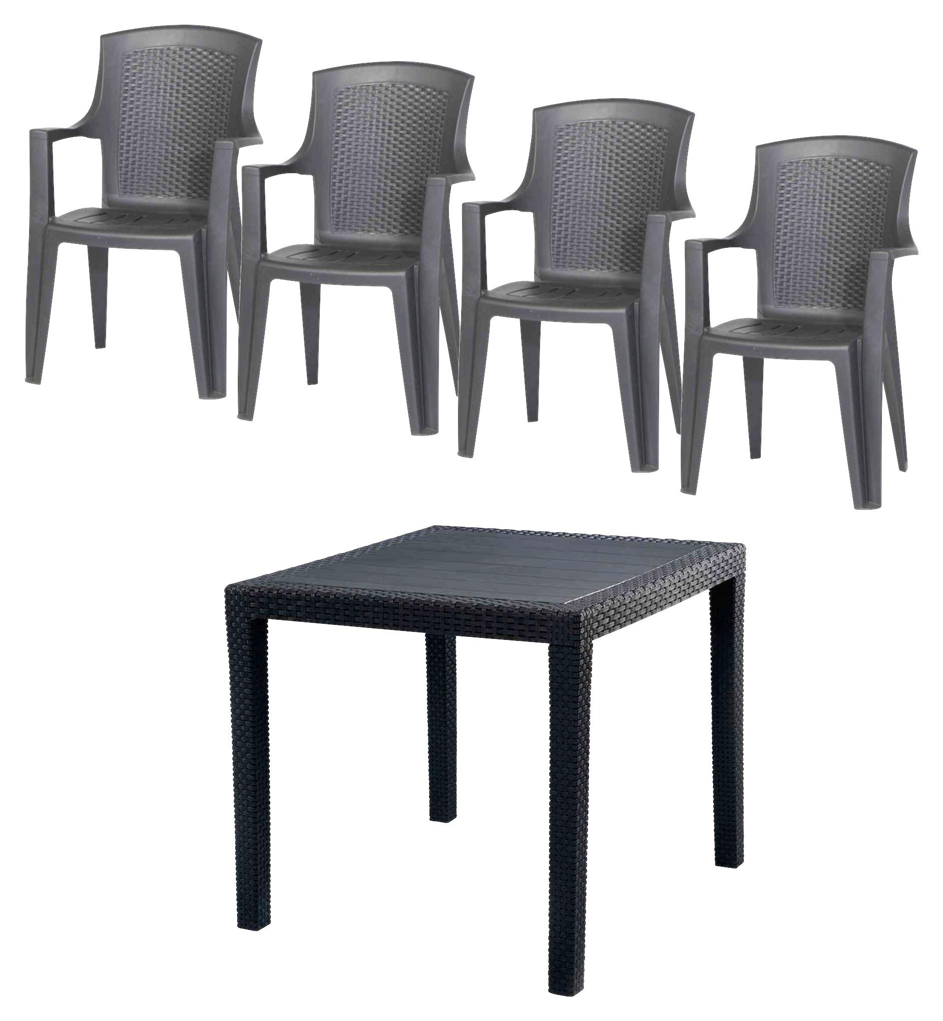 Gartentischgruppe Anthrazit - Anthrazit, KONVENTIONELL, Kunststoff (77/77/72cm) - Gardenson